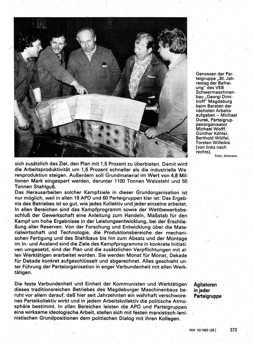 Neuer Weg (NW), Organ des Zentralkomitees (ZK) der SED (Sozialistische Einheitspartei Deutschlands) für Fragen des Parteilebens, 38. Jahrgang [Deutsche Demokratische Republik (DDR)] 1983, Seite 373 (NW ZK SED DDR 1983, S. 373)