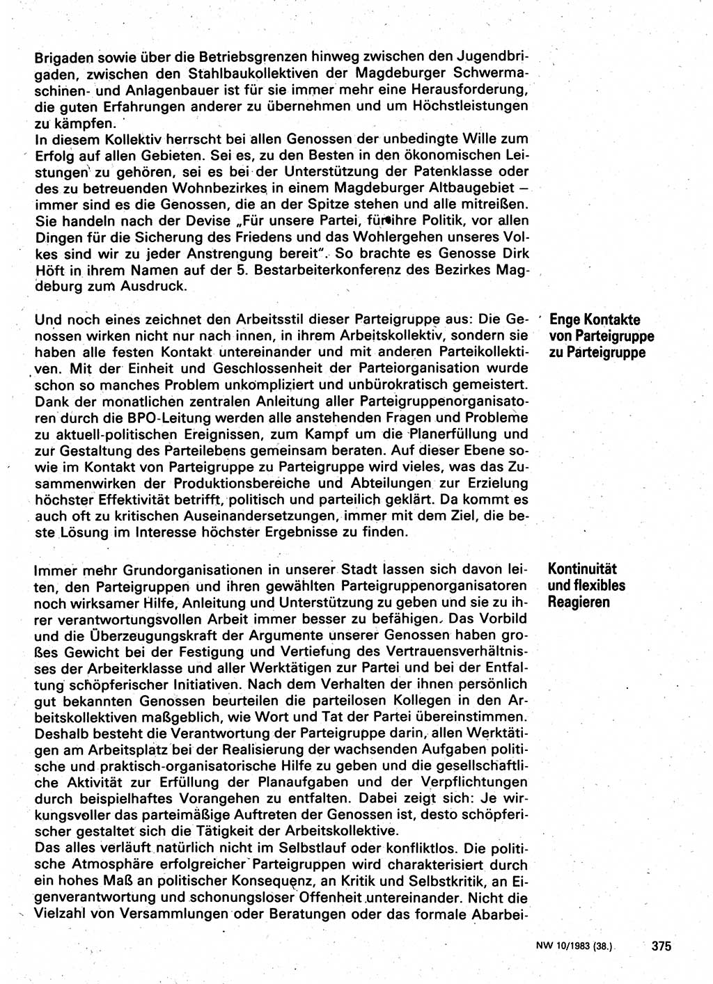 Neuer Weg (NW), Organ des Zentralkomitees (ZK) der SED (Sozialistische Einheitspartei Deutschlands) für Fragen des Parteilebens, 38. Jahrgang [Deutsche Demokratische Republik (DDR)] 1983, Seite 375 (NW ZK SED DDR 1983, S. 375)