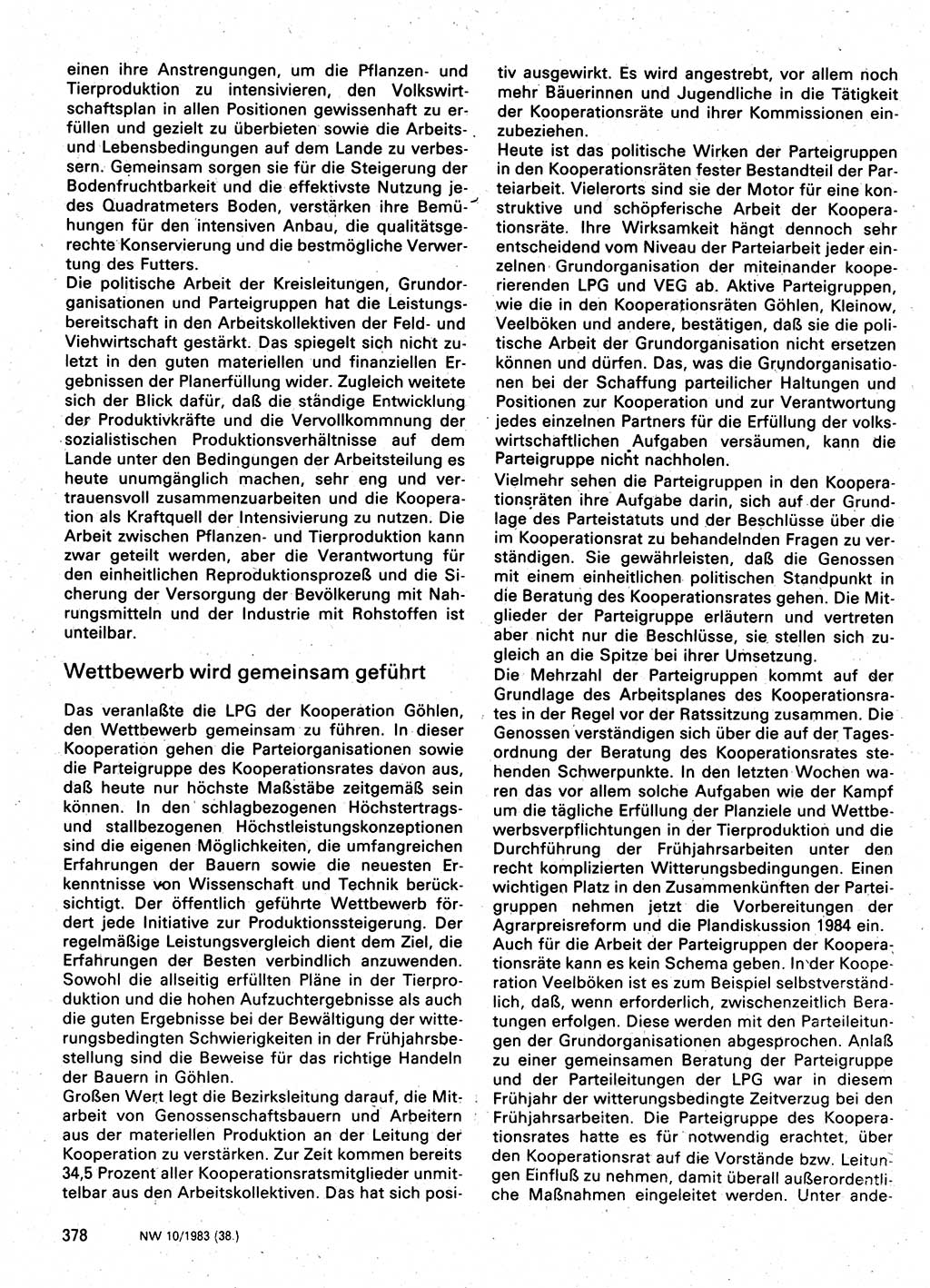 Neuer Weg (NW), Organ des Zentralkomitees (ZK) der SED (Sozialistische Einheitspartei Deutschlands) für Fragen des Parteilebens, 38. Jahrgang [Deutsche Demokratische Republik (DDR)] 1983, Seite 378 (NW ZK SED DDR 1983, S. 378)
