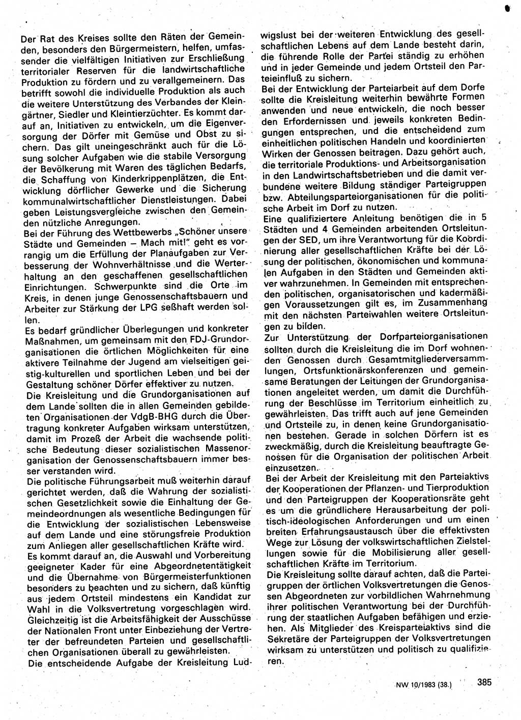 Neuer Weg (NW), Organ des Zentralkomitees (ZK) der SED (Sozialistische Einheitspartei Deutschlands) für Fragen des Parteilebens, 38. Jahrgang [Deutsche Demokratische Republik (DDR)] 1983, Seite 385 (NW ZK SED DDR 1983, S. 385)