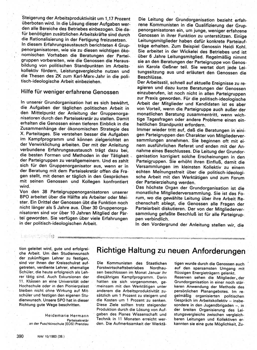 Neuer Weg (NW), Organ des Zentralkomitees (ZK) der SED (Sozialistische Einheitspartei Deutschlands) für Fragen des Parteilebens, 38. Jahrgang [Deutsche Demokratische Republik (DDR)] 1983, Seite 390 (NW ZK SED DDR 1983, S. 390)