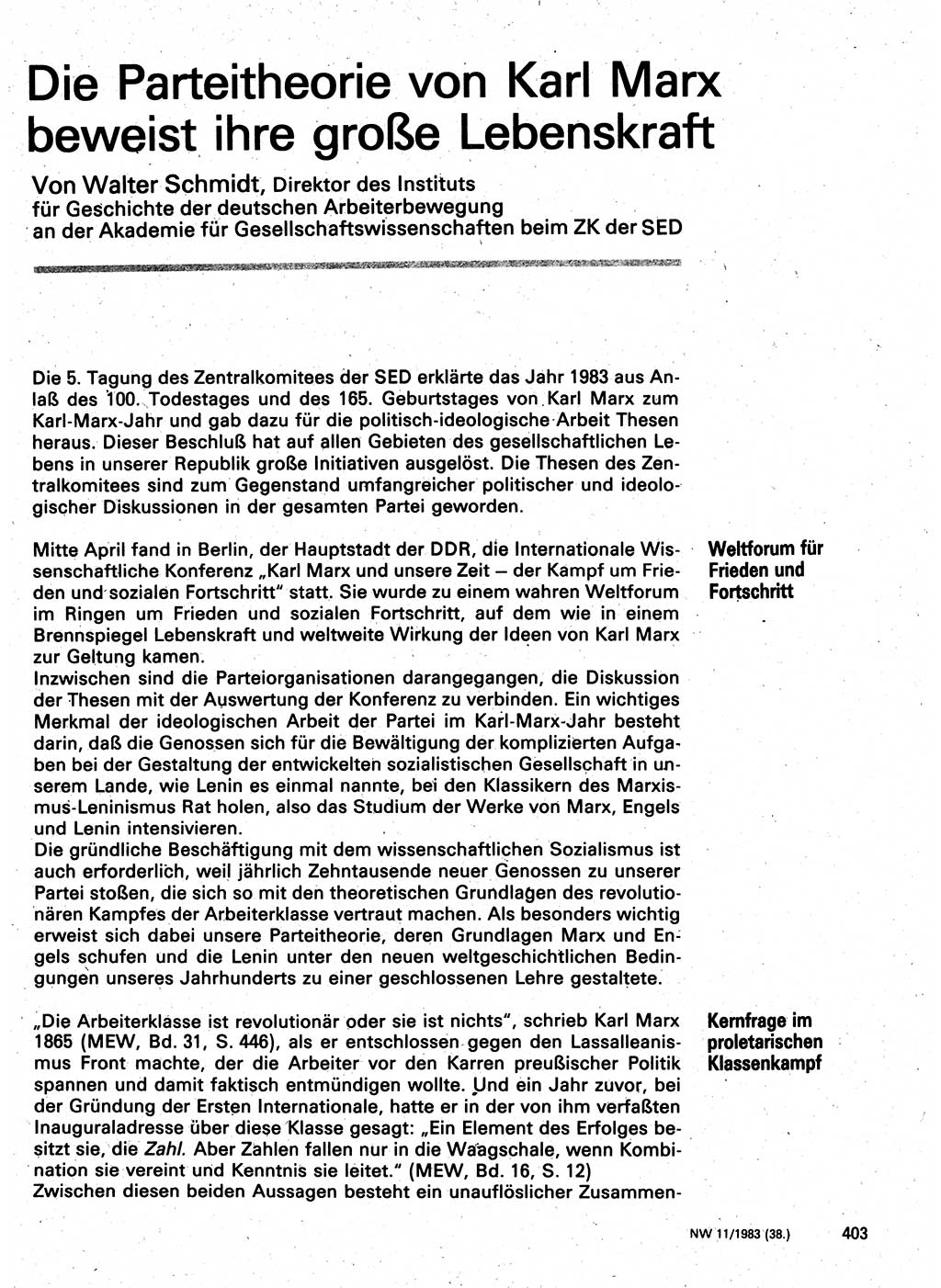 Neuer Weg (NW), Organ des Zentralkomitees (ZK) der SED (Sozialistische Einheitspartei Deutschlands) für Fragen des Parteilebens, 38. Jahrgang [Deutsche Demokratische Republik (DDR)] 1983, Seite 403 (NW ZK SED DDR 1983, S. 403)