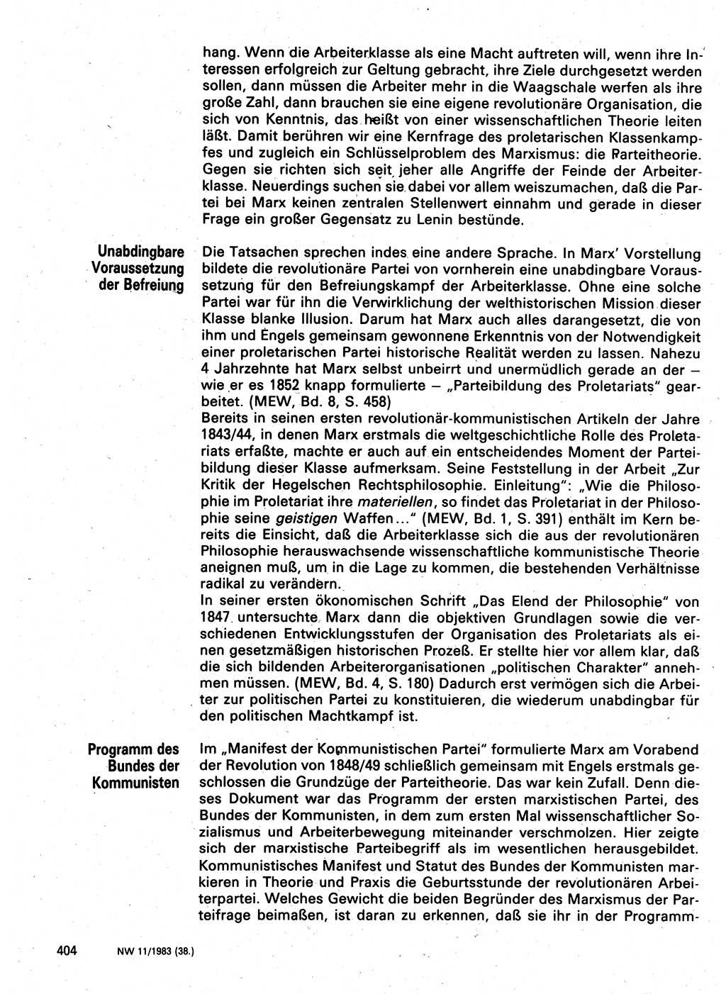 Neuer Weg (NW), Organ des Zentralkomitees (ZK) der SED (Sozialistische Einheitspartei Deutschlands) für Fragen des Parteilebens, 38. Jahrgang [Deutsche Demokratische Republik (DDR)] 1983, Seite 404 (NW ZK SED DDR 1983, S. 404)