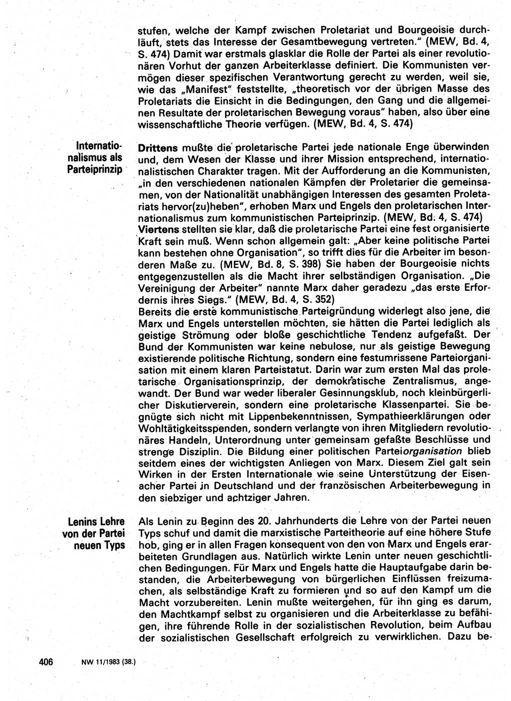 Neuer Weg (NW), Organ des Zentralkomitees (ZK) der SED (Sozialistische Einheitspartei Deutschlands) fÃ¼r Fragen des Parteilebens, 38. Jahrgang [Deutsche Demokratische Republik (DDR)] 1983, Seite 406 (NW ZK SED DDR 1983, S. 406)