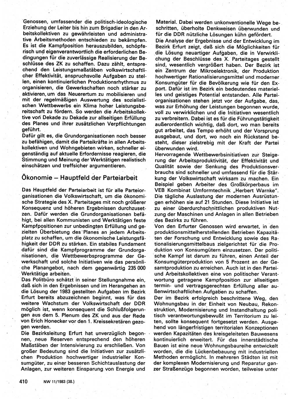 Neuer Weg (NW), Organ des Zentralkomitees (ZK) der SED (Sozialistische Einheitspartei Deutschlands) für Fragen des Parteilebens, 38. Jahrgang [Deutsche Demokratische Republik (DDR)] 1983, Seite 410 (NW ZK SED DDR 1983, S. 410)