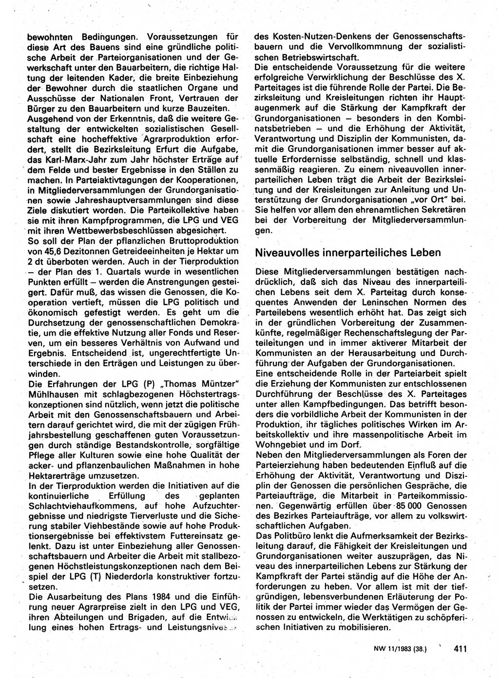 Neuer Weg (NW), Organ des Zentralkomitees (ZK) der SED (Sozialistische Einheitspartei Deutschlands) für Fragen des Parteilebens, 38. Jahrgang [Deutsche Demokratische Republik (DDR)] 1983, Seite 411 (NW ZK SED DDR 1983, S. 411)