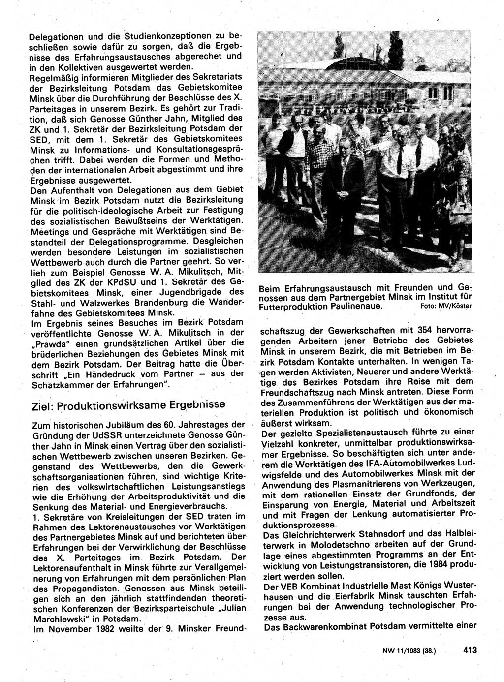 Neuer Weg (NW), Organ des Zentralkomitees (ZK) der SED (Sozialistische Einheitspartei Deutschlands) für Fragen des Parteilebens, 38. Jahrgang [Deutsche Demokratische Republik (DDR)] 1983, Seite 413 (NW ZK SED DDR 1983, S. 413)