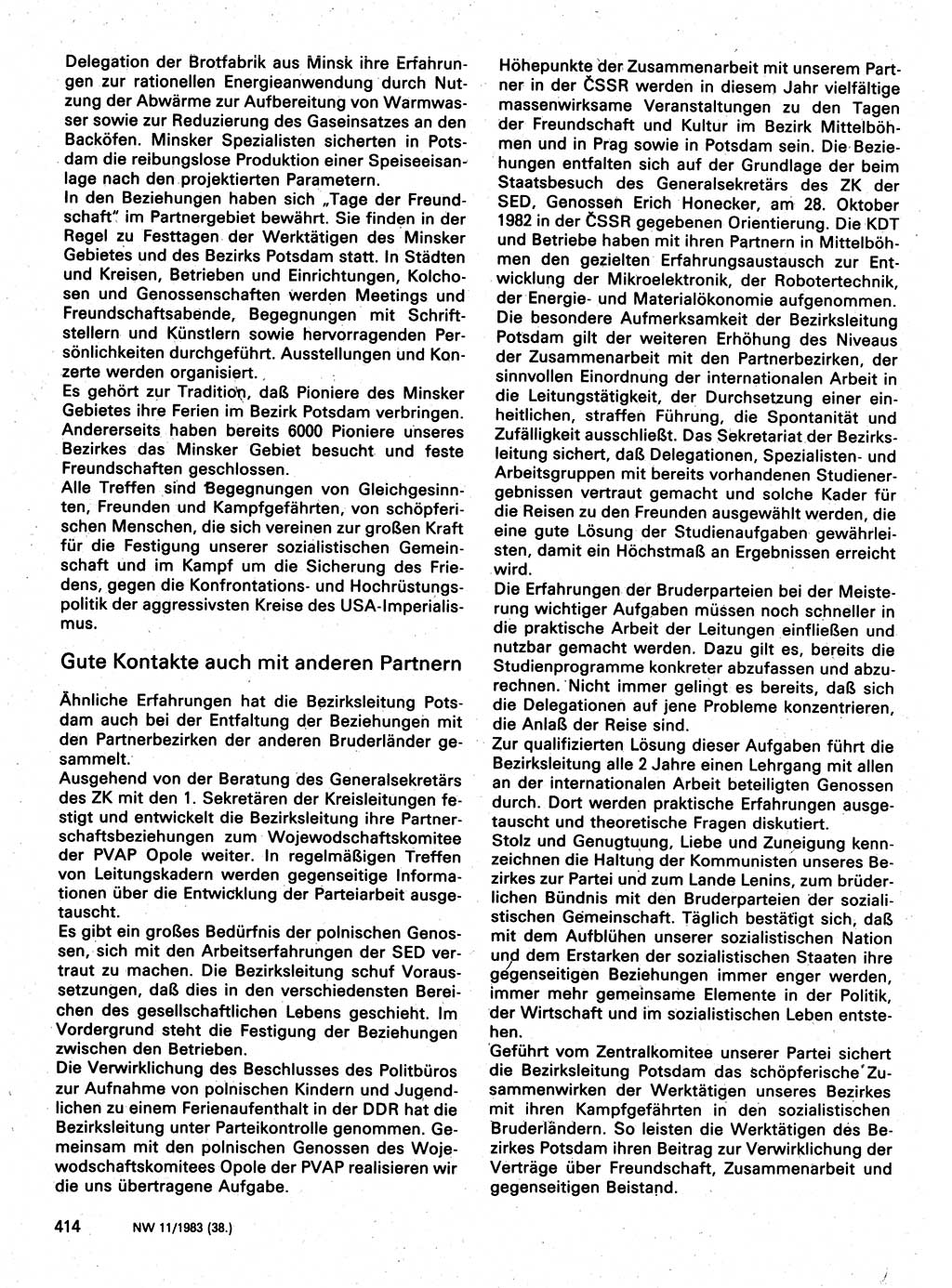 Neuer Weg (NW), Organ des Zentralkomitees (ZK) der SED (Sozialistische Einheitspartei Deutschlands) für Fragen des Parteilebens, 38. Jahrgang [Deutsche Demokratische Republik (DDR)] 1983, Seite 414 (NW ZK SED DDR 1983, S. 414)
