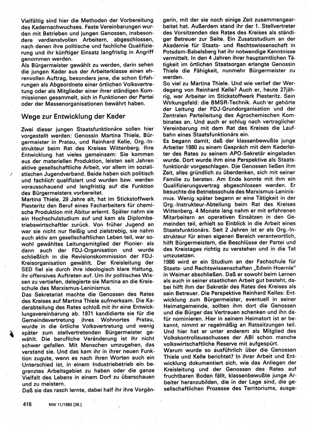 Neuer Weg (NW), Organ des Zentralkomitees (ZK) der SED (Sozialistische Einheitspartei Deutschlands) für Fragen des Parteilebens, 38. Jahrgang [Deutsche Demokratische Republik (DDR)] 1983, Seite 416 (NW ZK SED DDR 1983, S. 416)