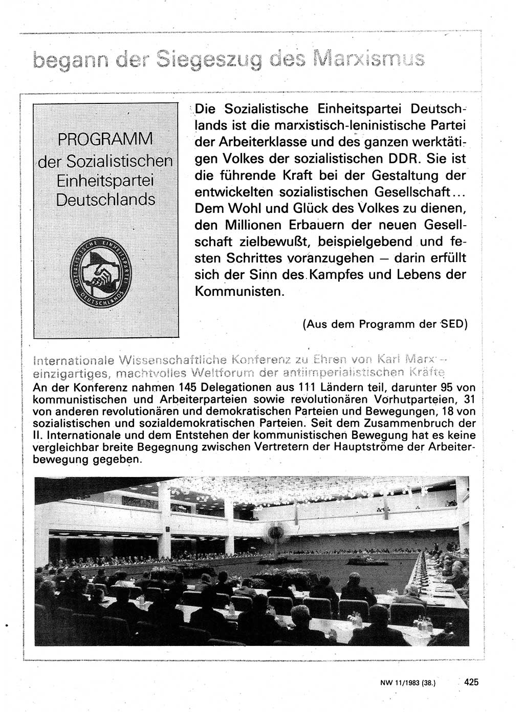 Neuer Weg (NW), Organ des Zentralkomitees (ZK) der SED (Sozialistische Einheitspartei Deutschlands) für Fragen des Parteilebens, 38. Jahrgang [Deutsche Demokratische Republik (DDR)] 1983, Seite 425 (NW ZK SED DDR 1983, S. 425)