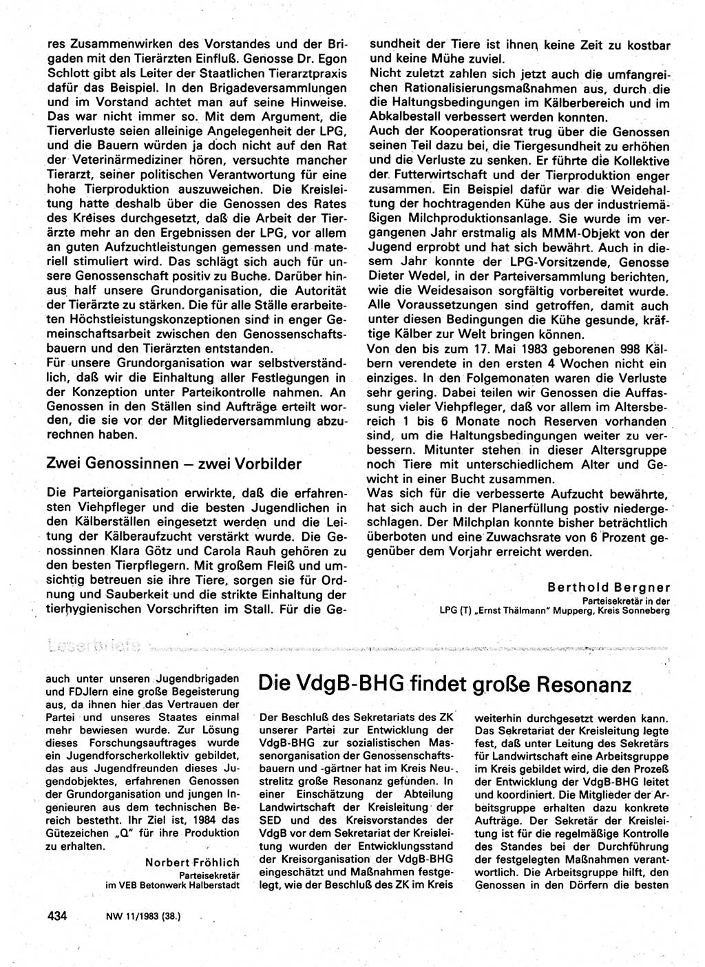 Neuer Weg (NW), Organ des Zentralkomitees (ZK) der SED (Sozialistische Einheitspartei Deutschlands) für Fragen des Parteilebens, 38. Jahrgang [Deutsche Demokratische Republik (DDR)] 1983, Seite 434 (NW ZK SED DDR 1983, S. 434)