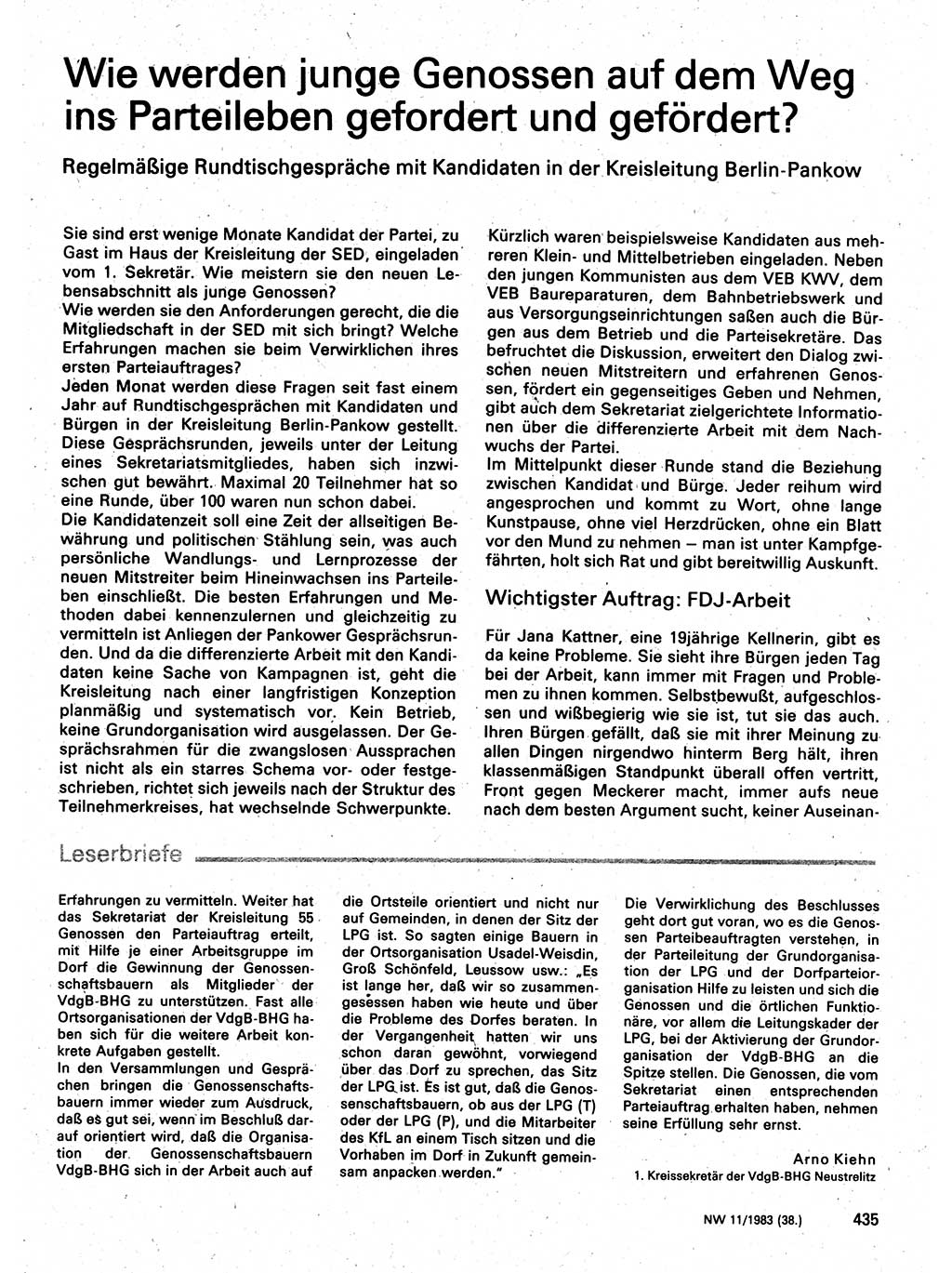 Neuer Weg (NW), Organ des Zentralkomitees (ZK) der SED (Sozialistische Einheitspartei Deutschlands) für Fragen des Parteilebens, 38. Jahrgang [Deutsche Demokratische Republik (DDR)] 1983, Seite 435 (NW ZK SED DDR 1983, S. 435)