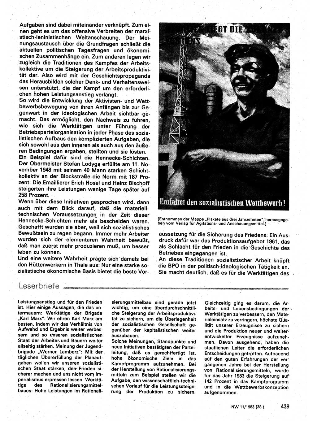 Neuer Weg (NW), Organ des Zentralkomitees (ZK) der SED (Sozialistische Einheitspartei Deutschlands) für Fragen des Parteilebens, 38. Jahrgang [Deutsche Demokratische Republik (DDR)] 1983, Seite 439 (NW ZK SED DDR 1983, S. 439)