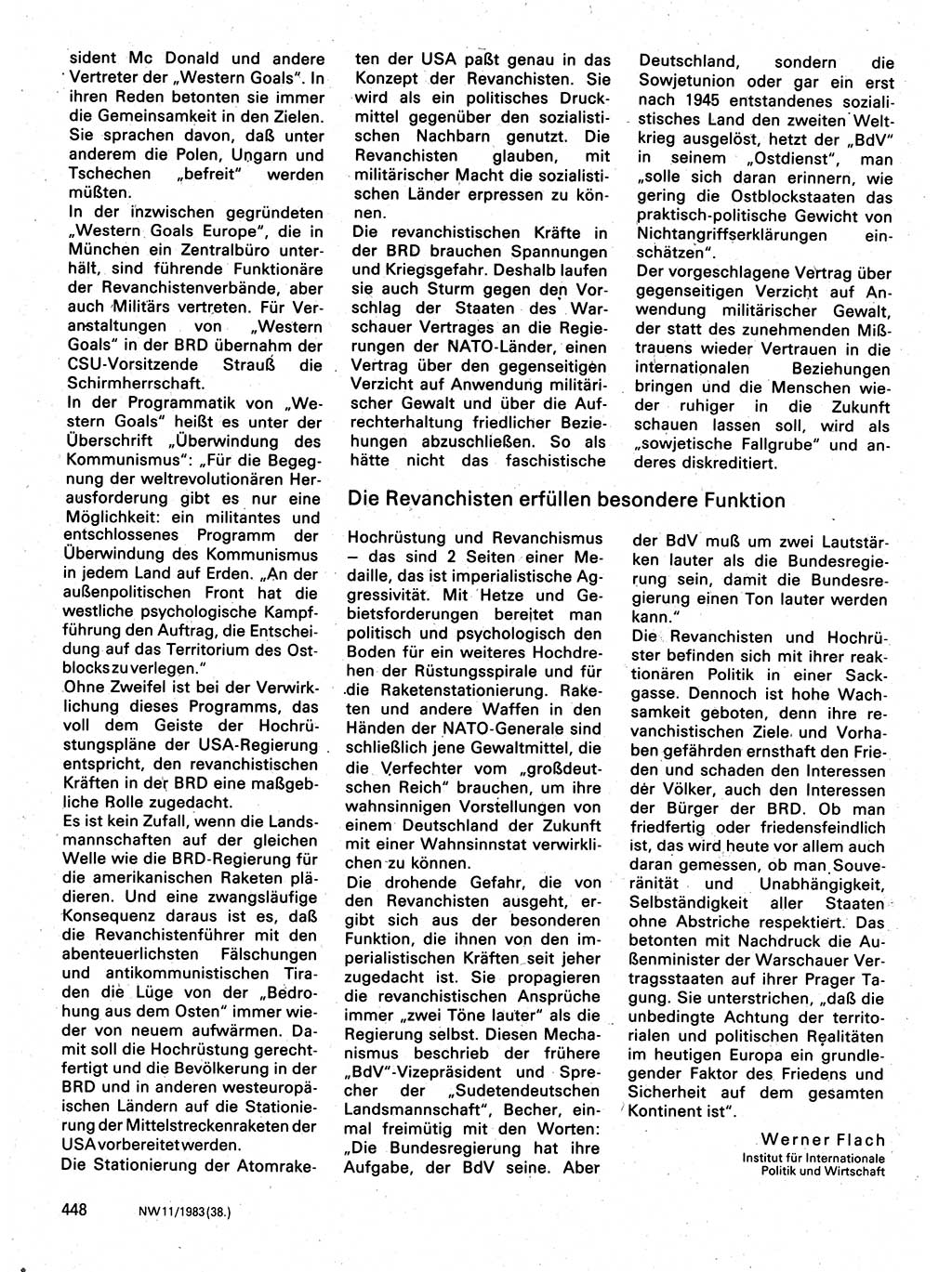 Neuer Weg (NW), Organ des Zentralkomitees (ZK) der SED (Sozialistische Einheitspartei Deutschlands) für Fragen des Parteilebens, 38. Jahrgang [Deutsche Demokratische Republik (DDR)] 1983, Seite 448 (NW ZK SED DDR 1983, S. 448)