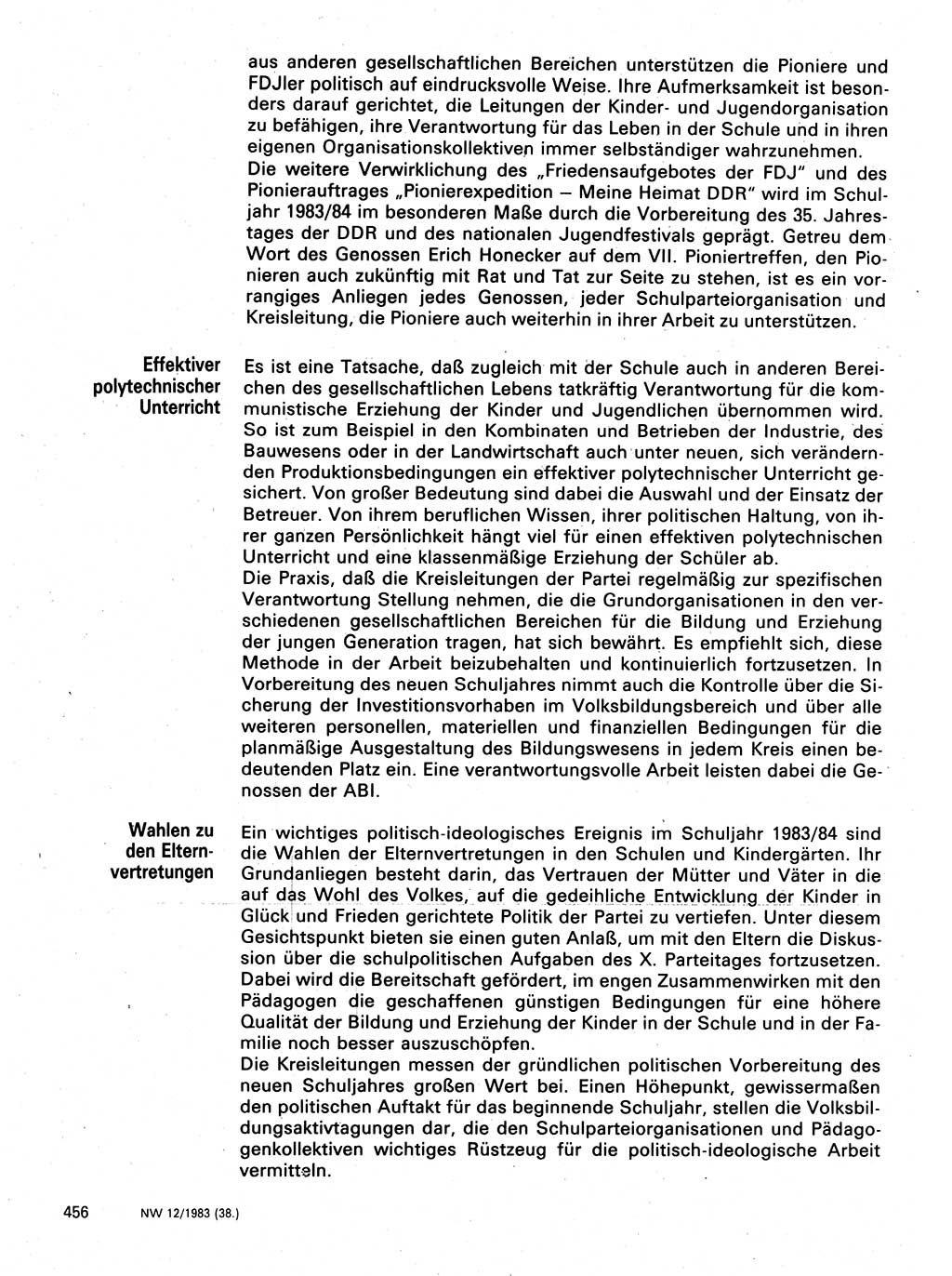 Neuer Weg (NW), Organ des Zentralkomitees (ZK) der SED (Sozialistische Einheitspartei Deutschlands) für Fragen des Parteilebens, 38. Jahrgang [Deutsche Demokratische Republik (DDR)] 1983, Seite 456 (NW ZK SED DDR 1983, S. 456)