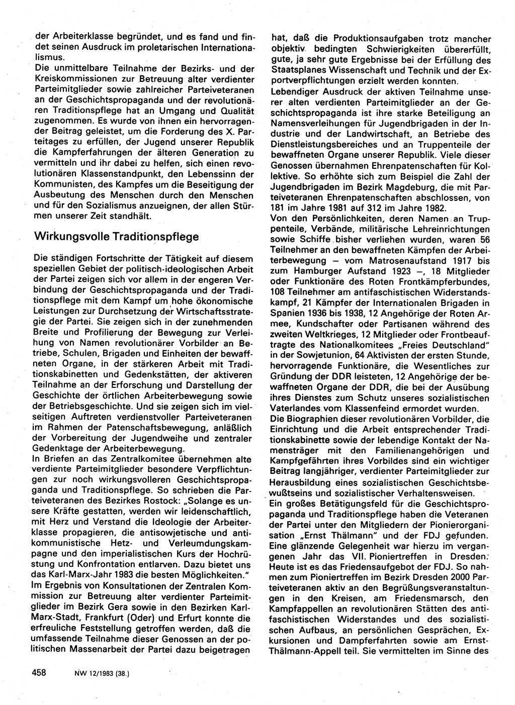 Neuer Weg (NW), Organ des Zentralkomitees (ZK) der SED (Sozialistische Einheitspartei Deutschlands) für Fragen des Parteilebens, 38. Jahrgang [Deutsche Demokratische Republik (DDR)] 1983, Seite 458 (NW ZK SED DDR 1983, S. 458)