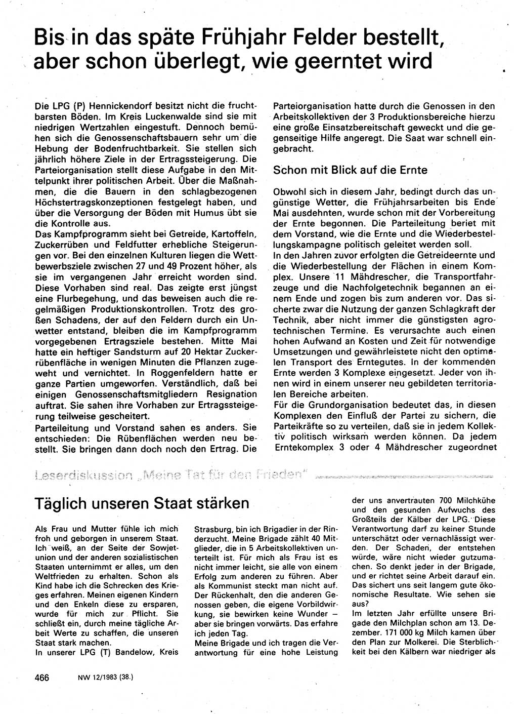 Neuer Weg (NW), Organ des Zentralkomitees (ZK) der SED (Sozialistische Einheitspartei Deutschlands) für Fragen des Parteilebens, 38. Jahrgang [Deutsche Demokratische Republik (DDR)] 1983, Seite 466 (NW ZK SED DDR 1983, S. 466)