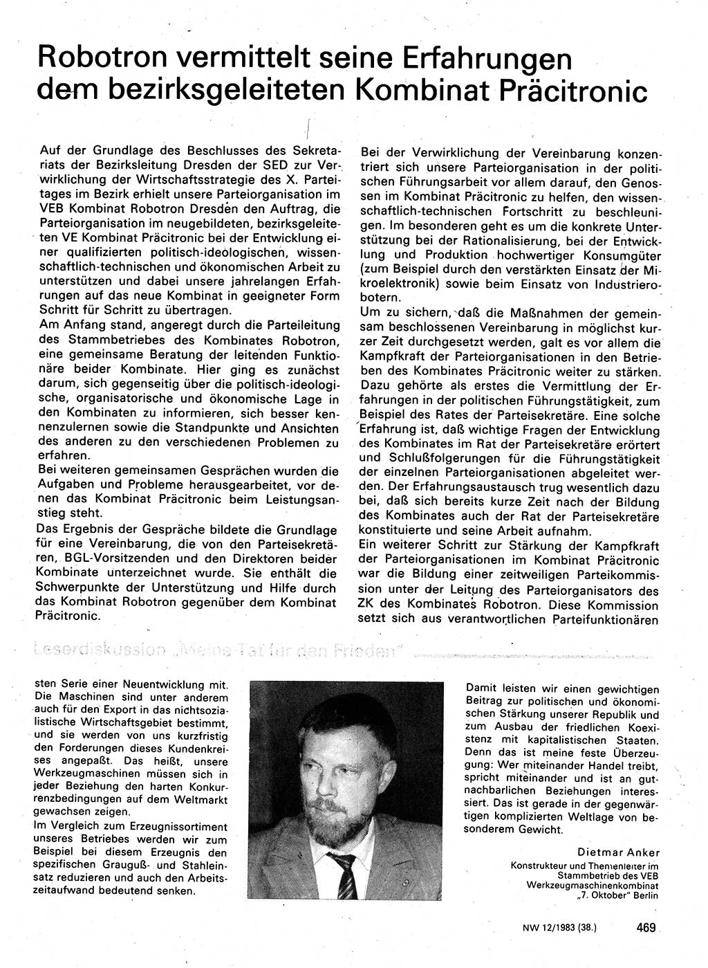 Neuer Weg (NW), Organ des Zentralkomitees (ZK) der SED (Sozialistische Einheitspartei Deutschlands) für Fragen des Parteilebens, 38. Jahrgang [Deutsche Demokratische Republik (DDR)] 1983, Seite 469 (NW ZK SED DDR 1983, S. 469)