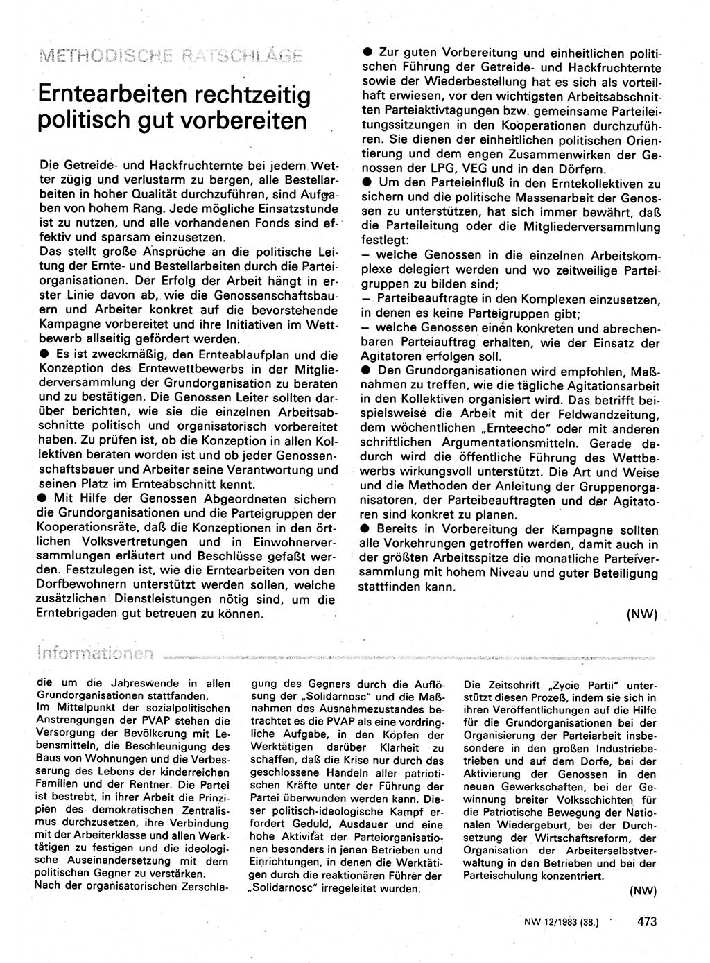 Neuer Weg (NW), Organ des Zentralkomitees (ZK) der SED (Sozialistische Einheitspartei Deutschlands) für Fragen des Parteilebens, 38. Jahrgang [Deutsche Demokratische Republik (DDR)] 1983, Seite 473 (NW ZK SED DDR 1983, S. 473)