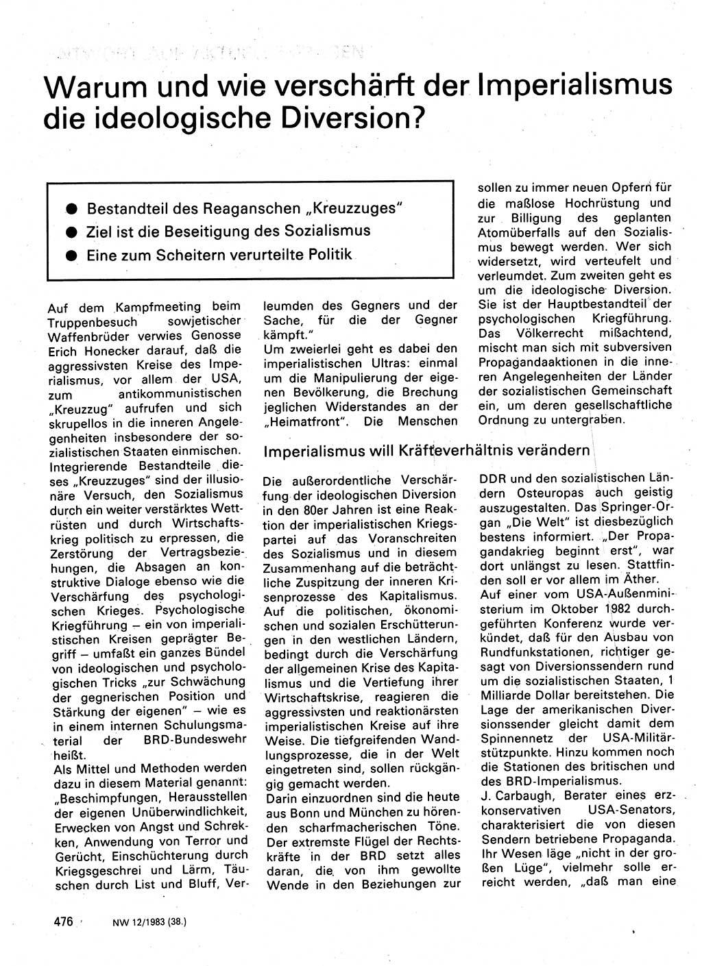 Neuer Weg (NW), Organ des Zentralkomitees (ZK) der SED (Sozialistische Einheitspartei Deutschlands) für Fragen des Parteilebens, 38. Jahrgang [Deutsche Demokratische Republik (DDR)] 1983, Seite 476 (NW ZK SED DDR 1983, S. 476)