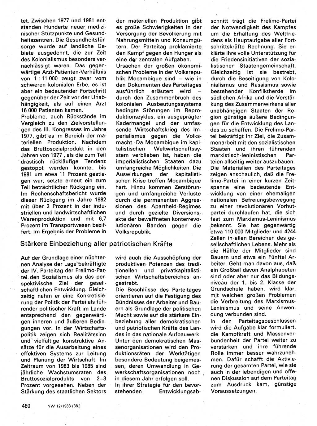 Neuer Weg (NW), Organ des Zentralkomitees (ZK) der SED (Sozialistische Einheitspartei Deutschlands) für Fragen des Parteilebens, 38. Jahrgang [Deutsche Demokratische Republik (DDR)] 1983, Seite 480 (NW ZK SED DDR 1983, S. 480)