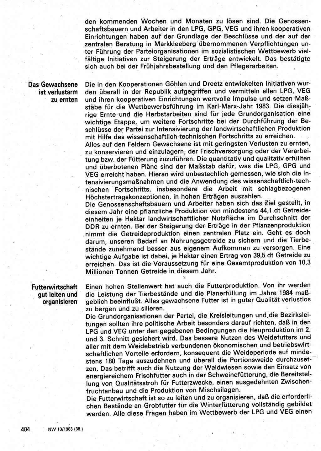 Neuer Weg (NW), Organ des Zentralkomitees (ZK) der SED (Sozialistische Einheitspartei Deutschlands) für Fragen des Parteilebens, 38. Jahrgang [Deutsche Demokratische Republik (DDR)] 1983, Seite 484 (NW ZK SED DDR 1983, S. 484)