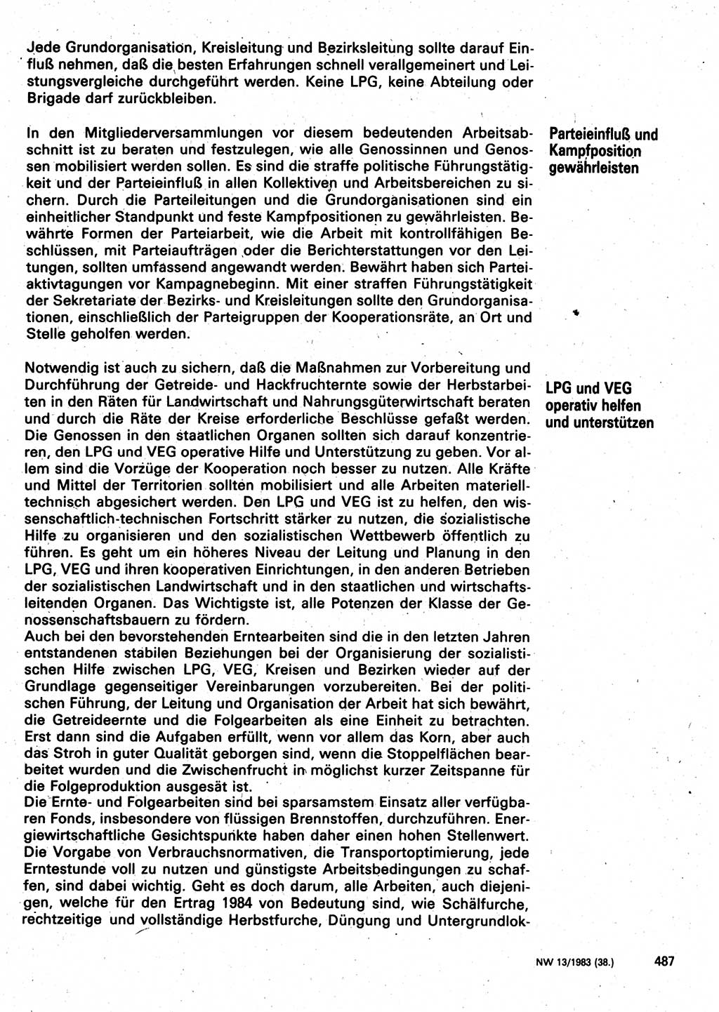 Neuer Weg (NW), Organ des Zentralkomitees (ZK) der SED (Sozialistische Einheitspartei Deutschlands) für Fragen des Parteilebens, 38. Jahrgang [Deutsche Demokratische Republik (DDR)] 1983, Seite 487 (NW ZK SED DDR 1983, S. 487)