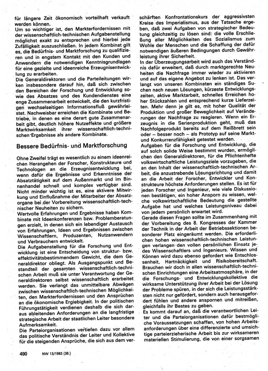 Neuer Weg (NW), Organ des Zentralkomitees (ZK) der SED (Sozialistische Einheitspartei Deutschlands) für Fragen des Parteilebens, 38. Jahrgang [Deutsche Demokratische Republik (DDR)] 1983, Seite 490 (NW ZK SED DDR 1983, S. 490)