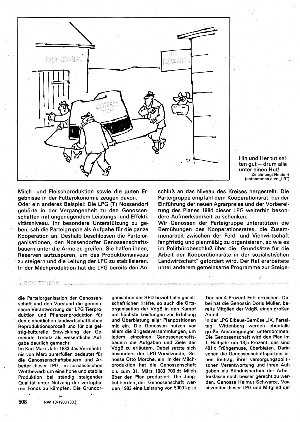 Neuer Weg (NW), Organ des Zentralkomitees (ZK) der SED (Sozialistische Einheitspartei Deutschlands) für Fragen des Parteilebens, 38. Jahrgang [Deutsche Demokratische Republik (DDR)] 1983, Seite 508 (NW ZK SED DDR 1983, S. 508)