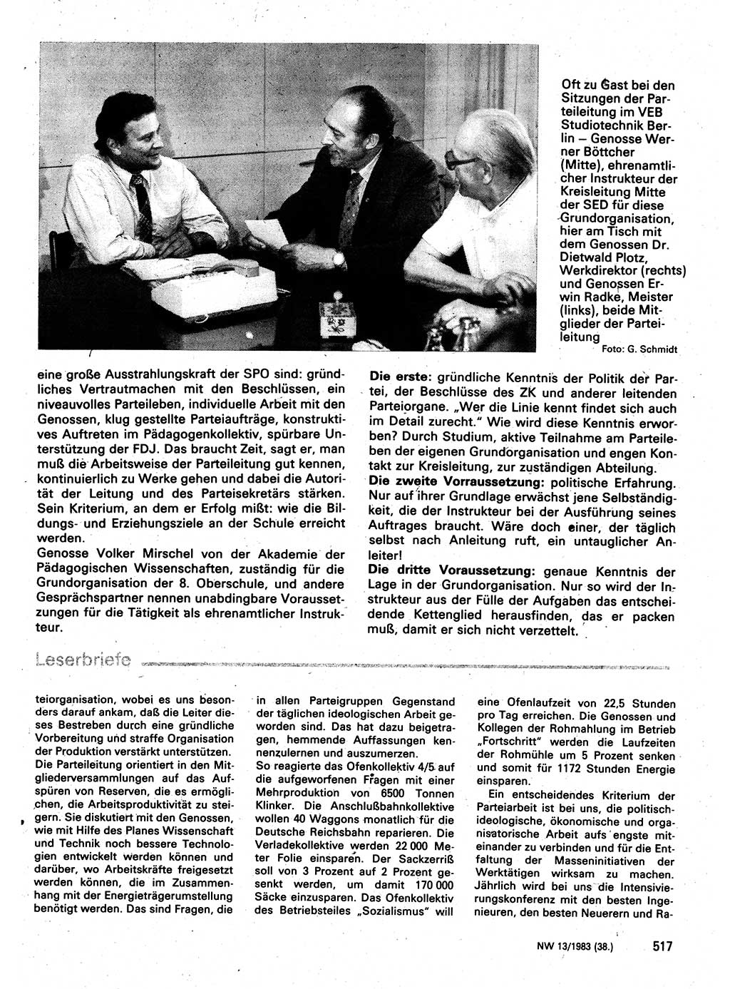 Neuer Weg (NW), Organ des Zentralkomitees (ZK) der SED (Sozialistische Einheitspartei Deutschlands) für Fragen des Parteilebens, 38. Jahrgang [Deutsche Demokratische Republik (DDR)] 1983, Seite 517 (NW ZK SED DDR 1983, S. 517)