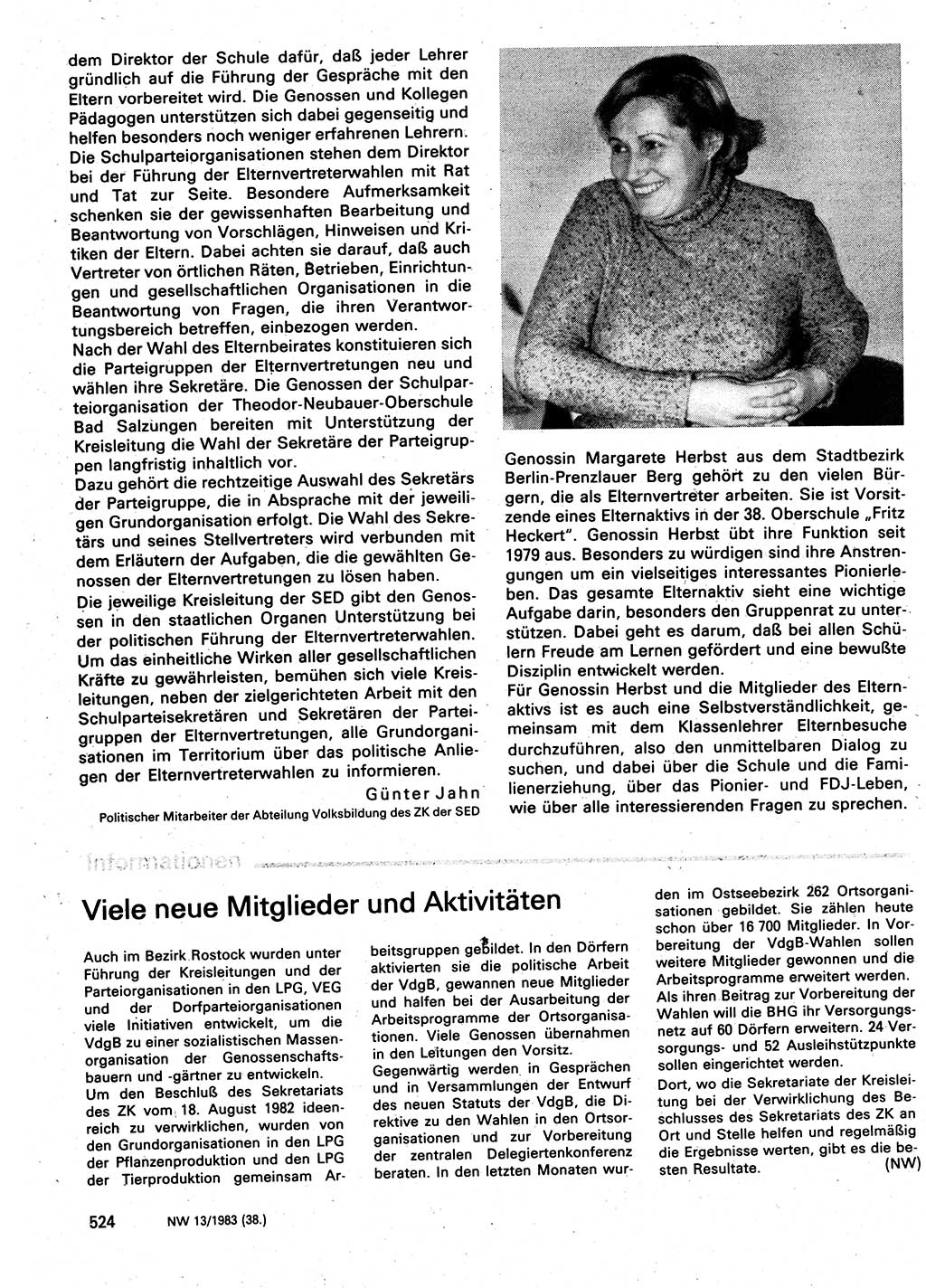 Neuer Weg (NW), Organ des Zentralkomitees (ZK) der SED (Sozialistische Einheitspartei Deutschlands) für Fragen des Parteilebens, 38. Jahrgang [Deutsche Demokratische Republik (DDR)] 1983, Seite 524 (NW ZK SED DDR 1983, S. 524)