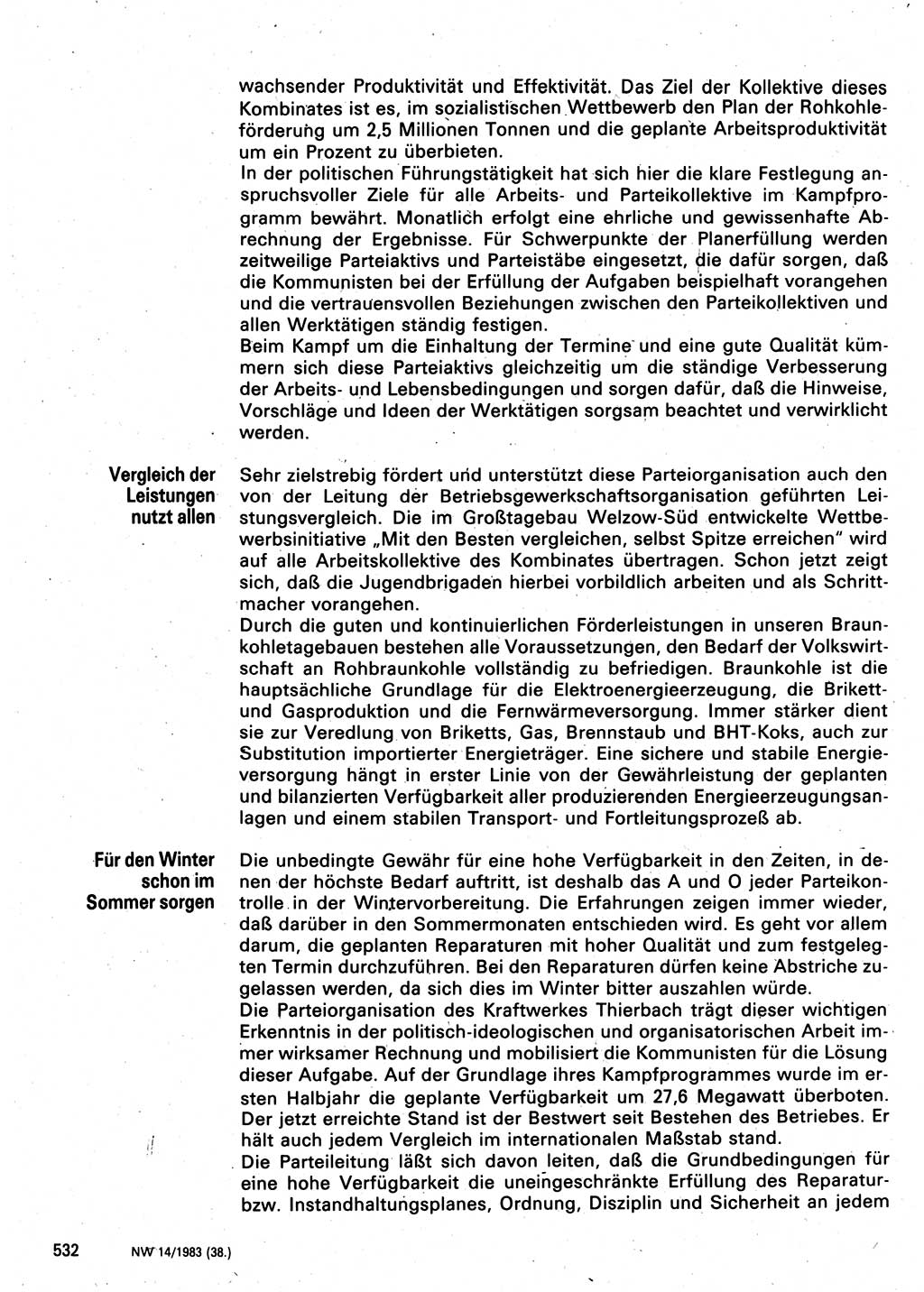 Neuer Weg (NW), Organ des Zentralkomitees (ZK) der SED (Sozialistische Einheitspartei Deutschlands) für Fragen des Parteilebens, 38. Jahrgang [Deutsche Demokratische Republik (DDR)] 1983, Seite 532 (NW ZK SED DDR 1983, S. 532)
