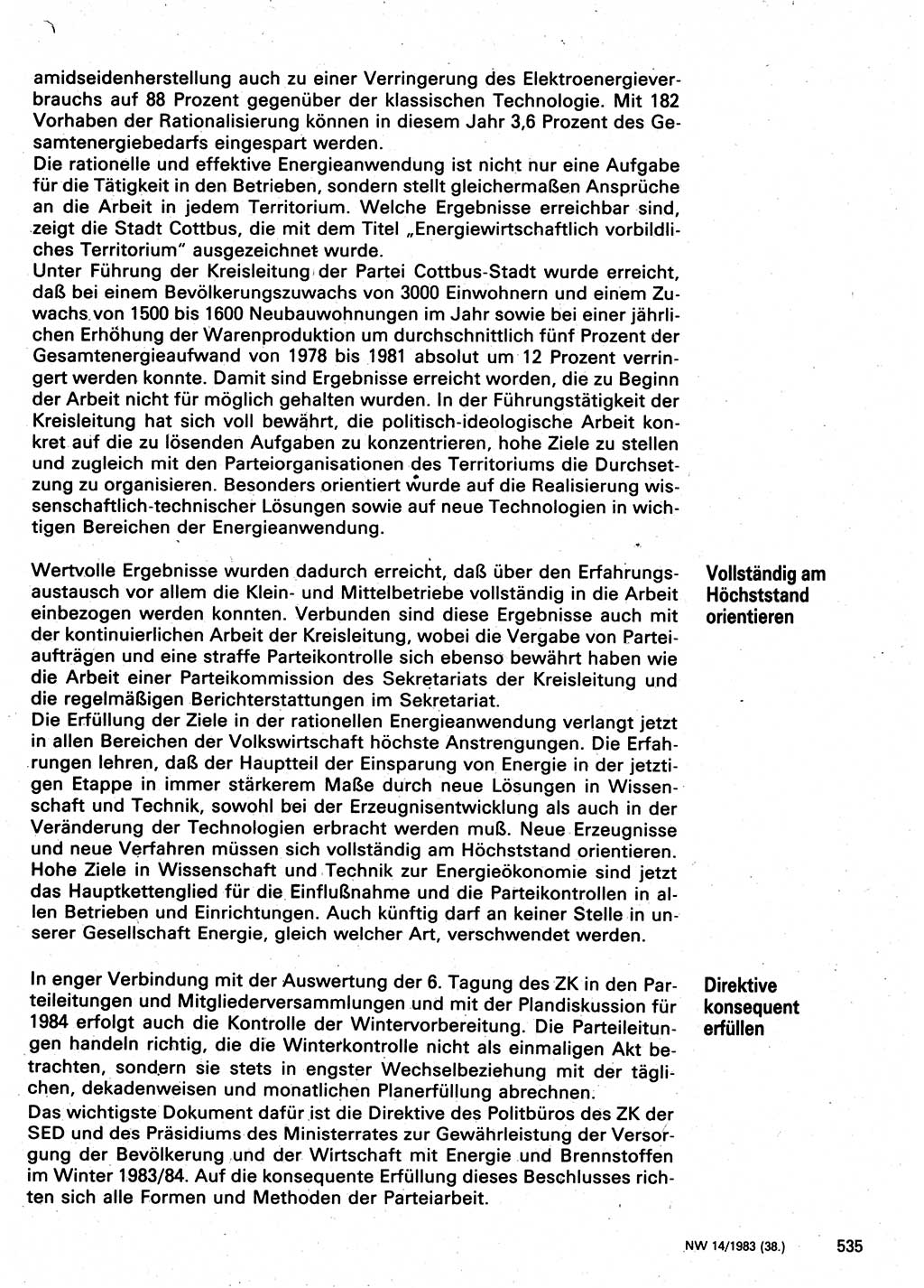 Neuer Weg (NW), Organ des Zentralkomitees (ZK) der SED (Sozialistische Einheitspartei Deutschlands) für Fragen des Parteilebens, 38. Jahrgang [Deutsche Demokratische Republik (DDR)] 1983, Seite 535 (NW ZK SED DDR 1983, S. 535)