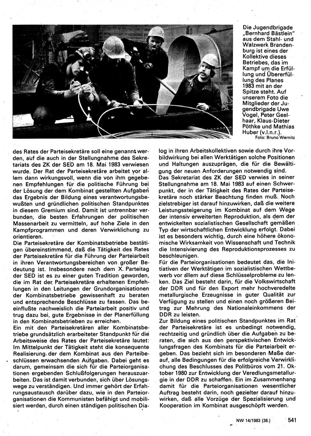 Neuer Weg (NW), Organ des Zentralkomitees (ZK) der SED (Sozialistische Einheitspartei Deutschlands) für Fragen des Parteilebens, 38. Jahrgang [Deutsche Demokratische Republik (DDR)] 1983, Seite 541 (NW ZK SED DDR 1983, S. 541)