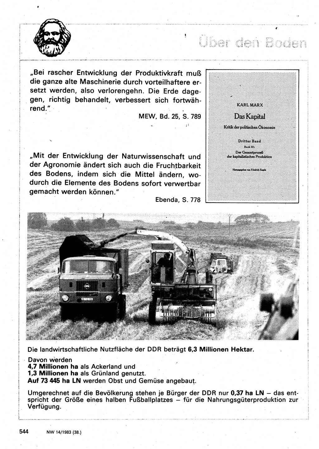 Neuer Weg (NW), Organ des Zentralkomitees (ZK) der SED (Sozialistische Einheitspartei Deutschlands) für Fragen des Parteilebens, 38. Jahrgang [Deutsche Demokratische Republik (DDR)] 1983, Seite 544 (NW ZK SED DDR 1983, S. 544)