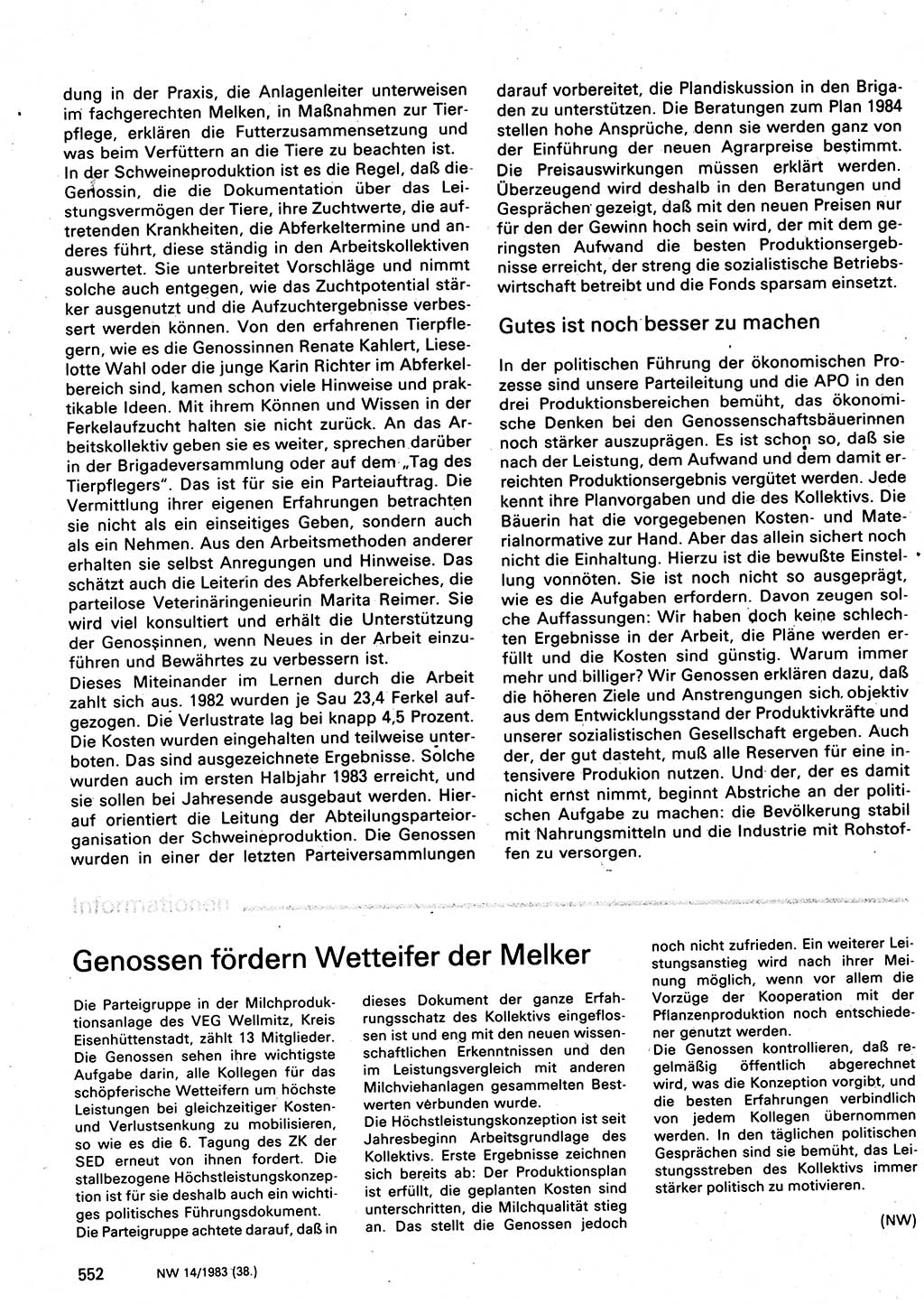 Neuer Weg (NW), Organ des Zentralkomitees (ZK) der SED (Sozialistische Einheitspartei Deutschlands) für Fragen des Parteilebens, 38. Jahrgang [Deutsche Demokratische Republik (DDR)] 1983, Seite 552 (NW ZK SED DDR 1983, S. 552)