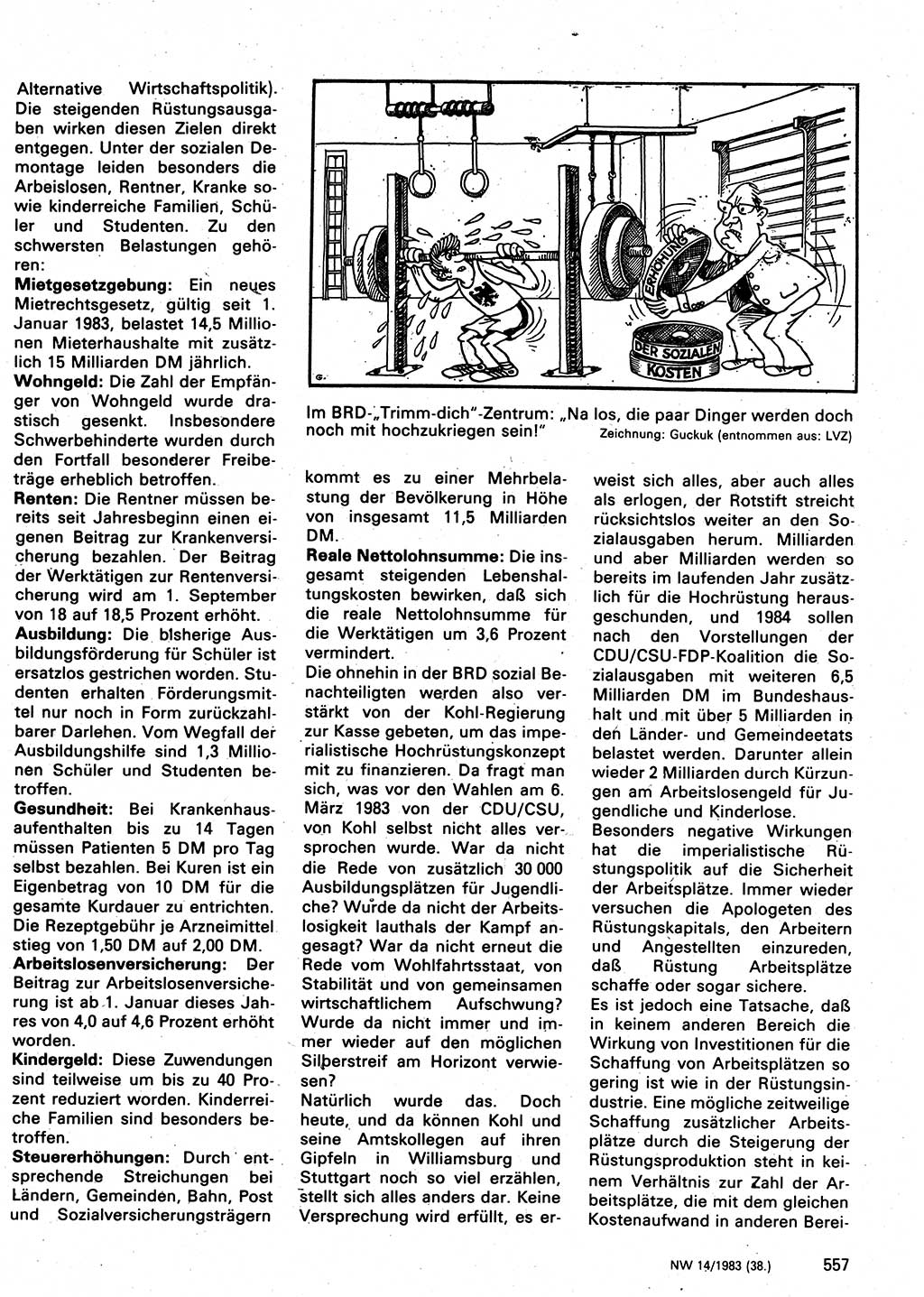 Neuer Weg (NW), Organ des Zentralkomitees (ZK) der SED (Sozialistische Einheitspartei Deutschlands) für Fragen des Parteilebens, 38. Jahrgang [Deutsche Demokratische Republik (DDR)] 1983, Seite 557 (NW ZK SED DDR 1983, S. 557)