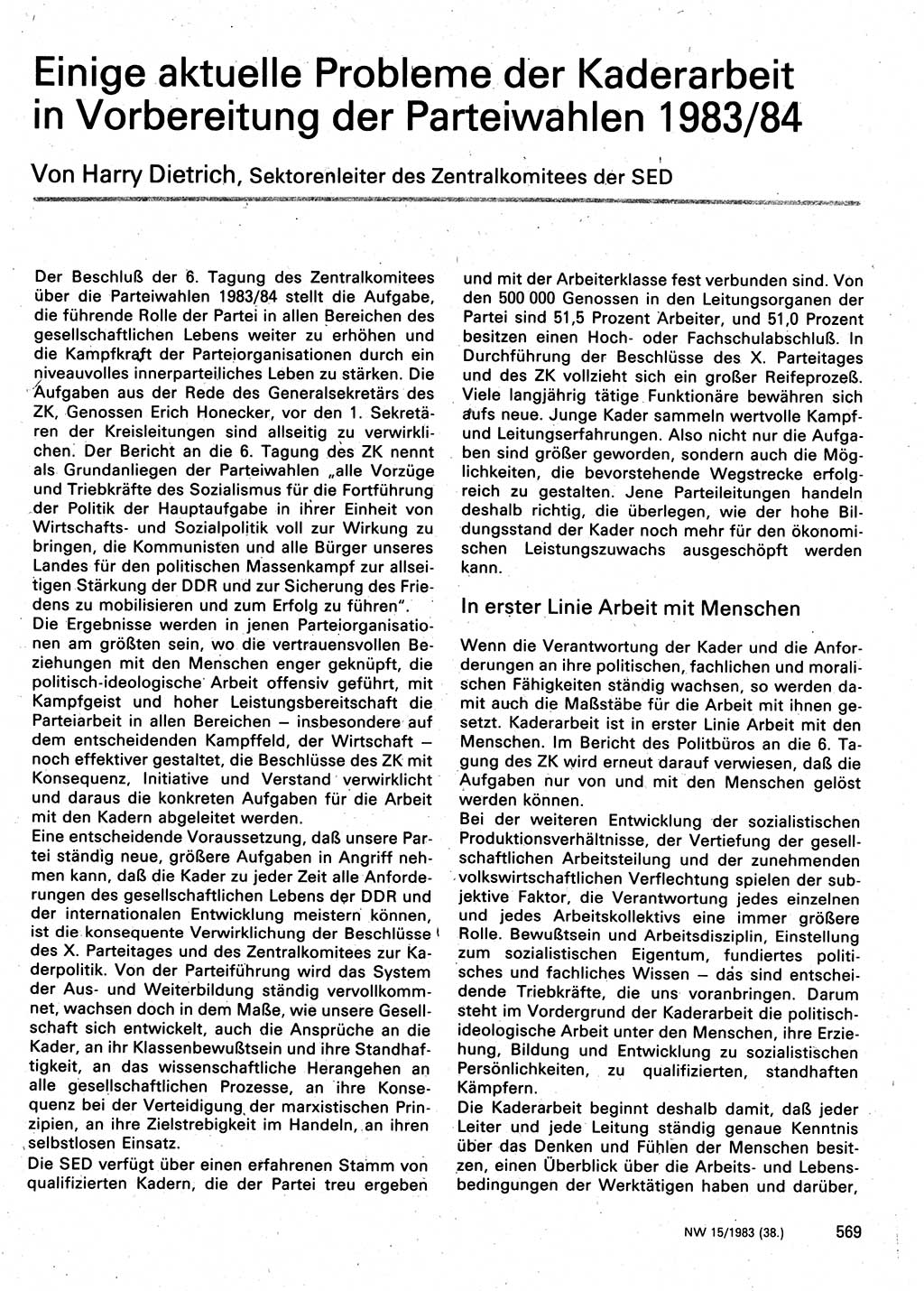 Neuer Weg (NW), Organ des Zentralkomitees (ZK) der SED (Sozialistische Einheitspartei Deutschlands) für Fragen des Parteilebens, 38. Jahrgang [Deutsche Demokratische Republik (DDR)] 1983, Seite 569 (NW ZK SED DDR 1983, S. 569)