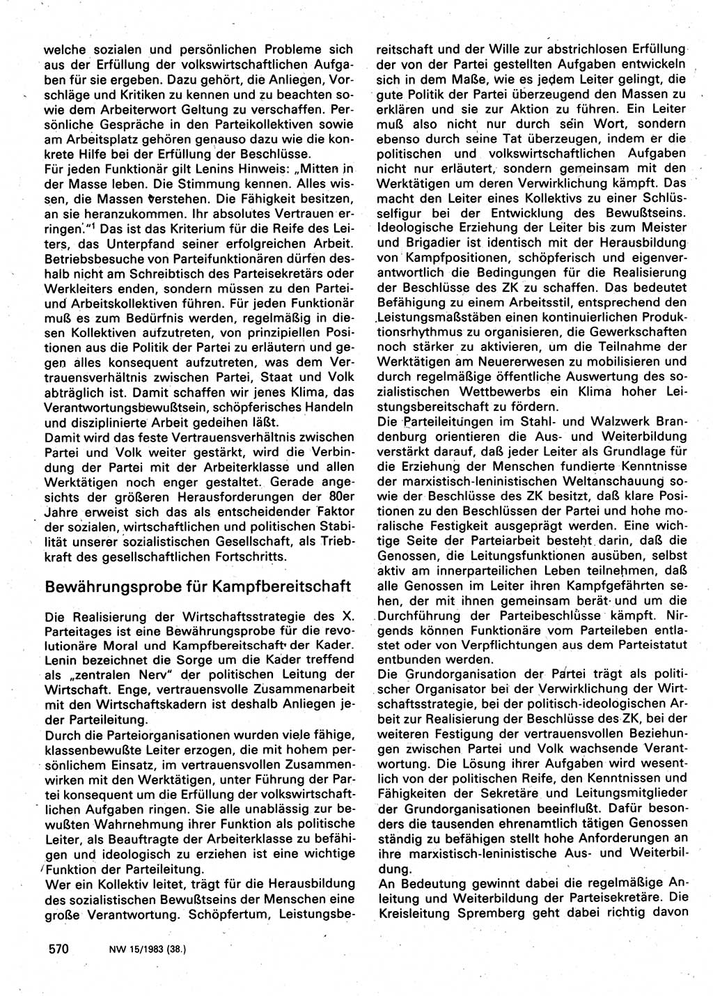 Neuer Weg (NW), Organ des Zentralkomitees (ZK) der SED (Sozialistische Einheitspartei Deutschlands) für Fragen des Parteilebens, 38. Jahrgang [Deutsche Demokratische Republik (DDR)] 1983, Seite 570 (NW ZK SED DDR 1983, S. 570)