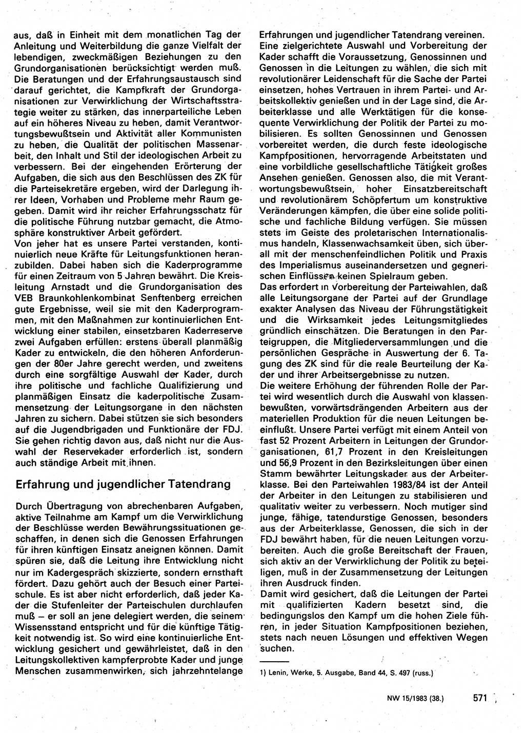 Neuer Weg (NW), Organ des Zentralkomitees (ZK) der SED (Sozialistische Einheitspartei Deutschlands) fÃ¼r Fragen des Parteilebens, 38. Jahrgang [Deutsche Demokratische Republik (DDR)] 1983, Seite 571 (NW ZK SED DDR 1983, S. 571)