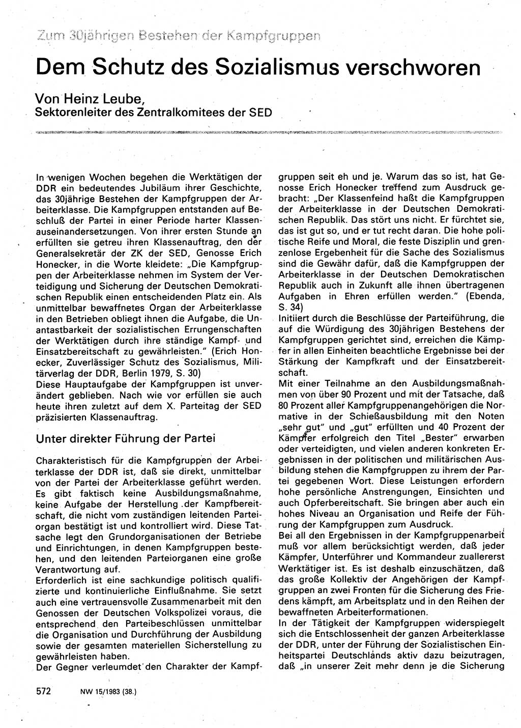 Neuer Weg (NW), Organ des Zentralkomitees (ZK) der SED (Sozialistische Einheitspartei Deutschlands) für Fragen des Parteilebens, 38. Jahrgang [Deutsche Demokratische Republik (DDR)] 1983, Seite 572 (NW ZK SED DDR 1983, S. 572)