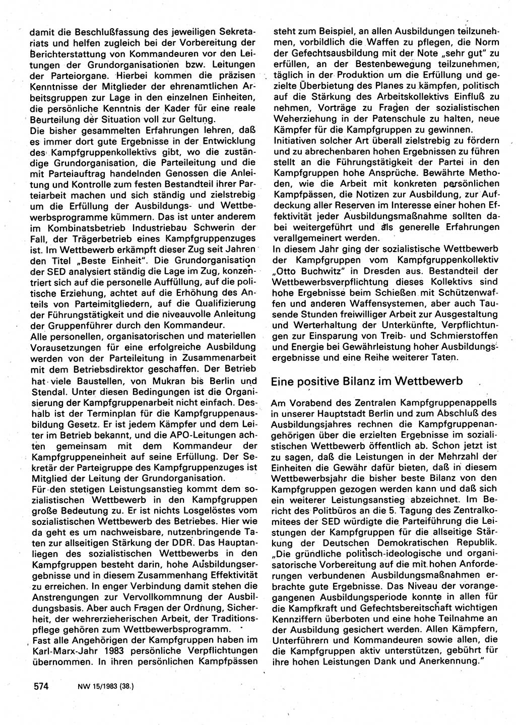 Neuer Weg (NW), Organ des Zentralkomitees (ZK) der SED (Sozialistische Einheitspartei Deutschlands) für Fragen des Parteilebens, 38. Jahrgang [Deutsche Demokratische Republik (DDR)] 1983, Seite 574 (NW ZK SED DDR 1983, S. 574)