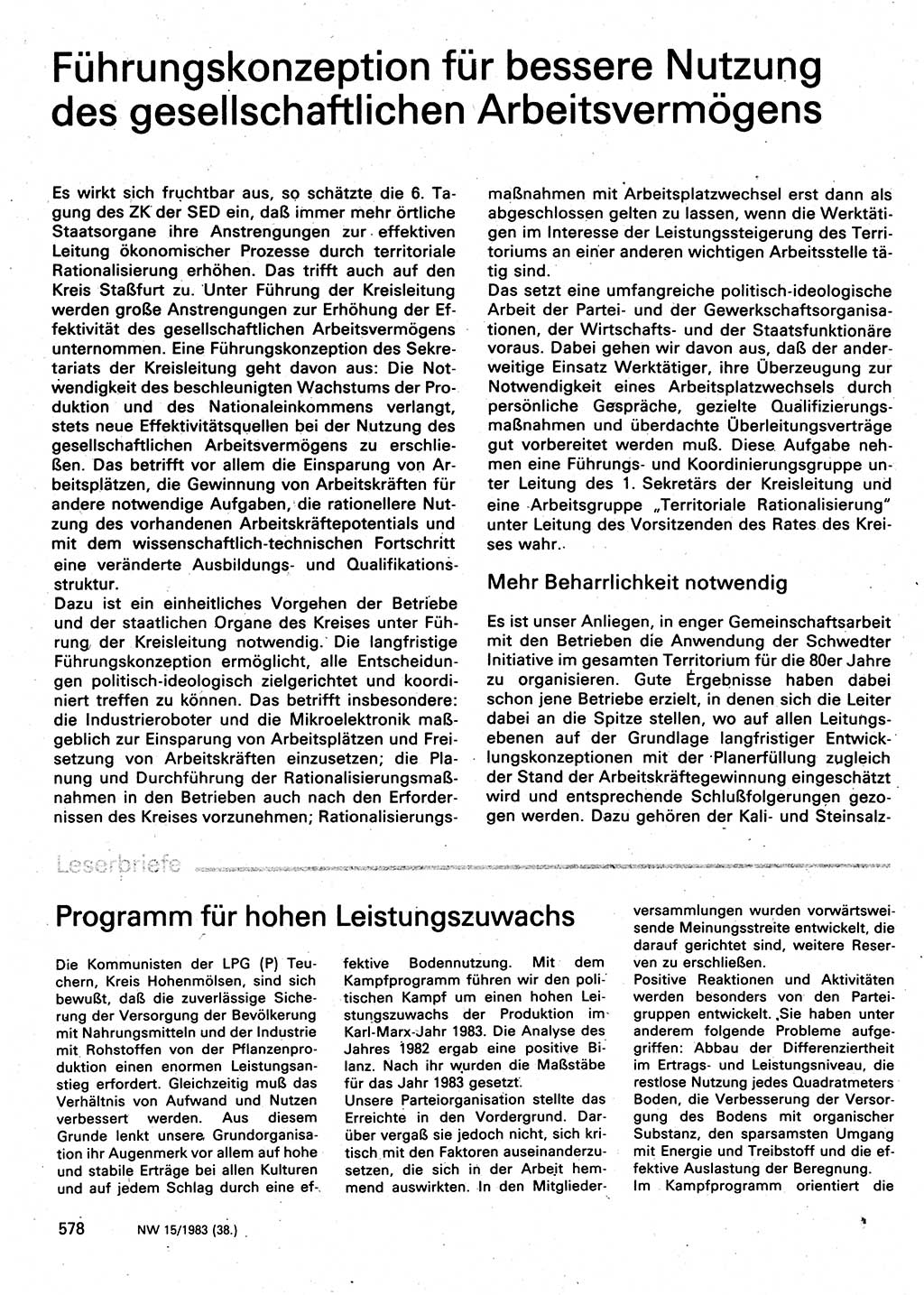Neuer Weg (NW), Organ des Zentralkomitees (ZK) der SED (Sozialistische Einheitspartei Deutschlands) für Fragen des Parteilebens, 38. Jahrgang [Deutsche Demokratische Republik (DDR)] 1983, Seite 578 (NW ZK SED DDR 1983, S. 578)