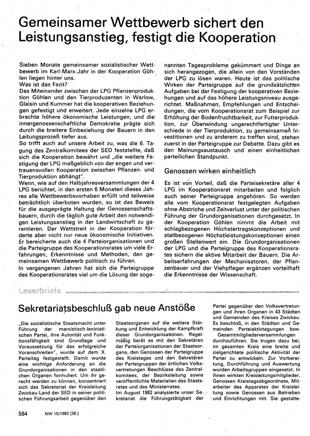 Neuer Weg (NW), Organ des Zentralkomitees (ZK) der SED (Sozialistische Einheitspartei Deutschlands) für Fragen des Parteilebens, 38. Jahrgang [Deutsche Demokratische Republik (DDR)] 1983, Seite 584 (NW ZK SED DDR 1983, S. 584)