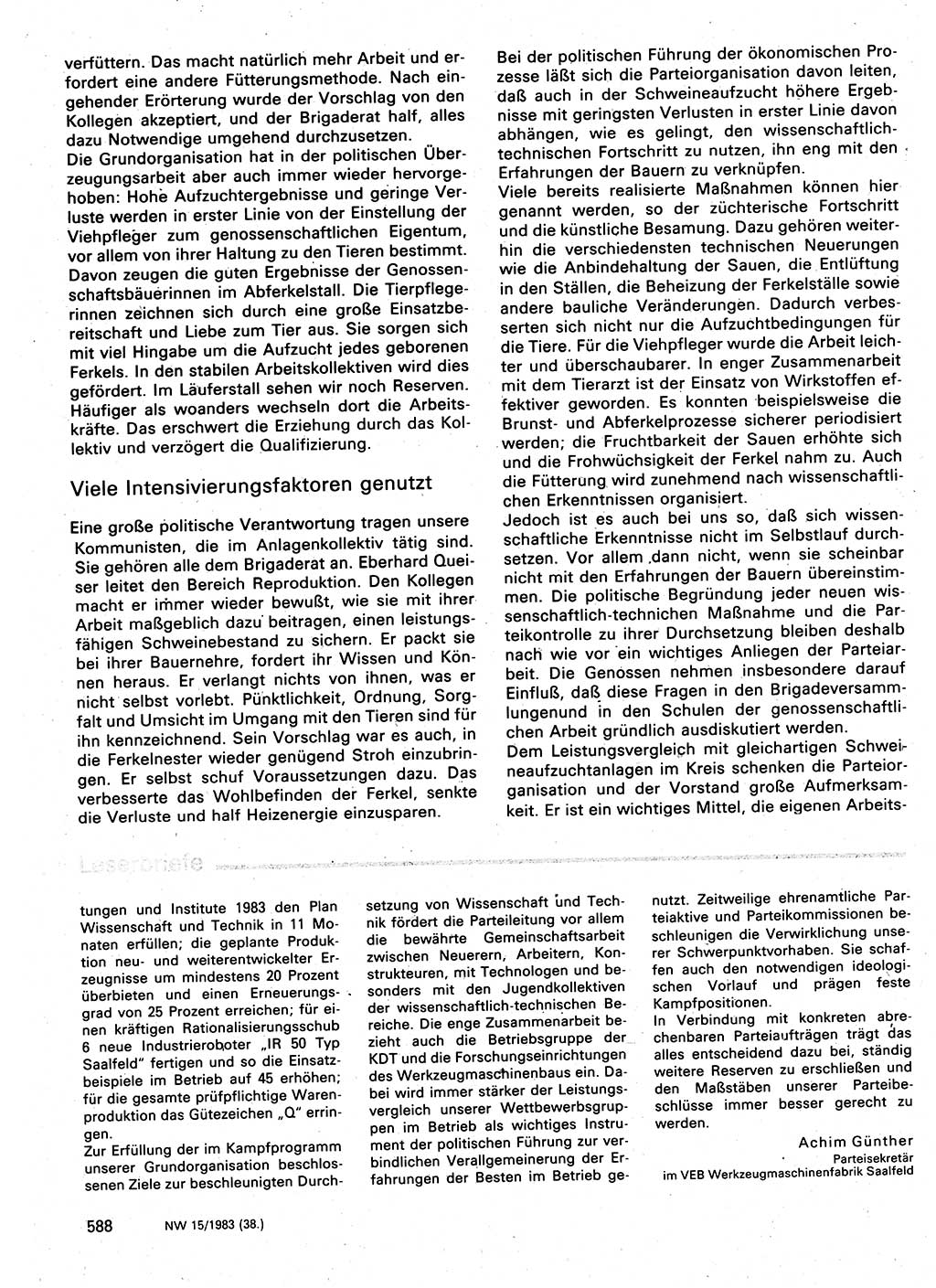 Neuer Weg (NW), Organ des Zentralkomitees (ZK) der SED (Sozialistische Einheitspartei Deutschlands) für Fragen des Parteilebens, 38. Jahrgang [Deutsche Demokratische Republik (DDR)] 1983, Seite 588 (NW ZK SED DDR 1983, S. 588)