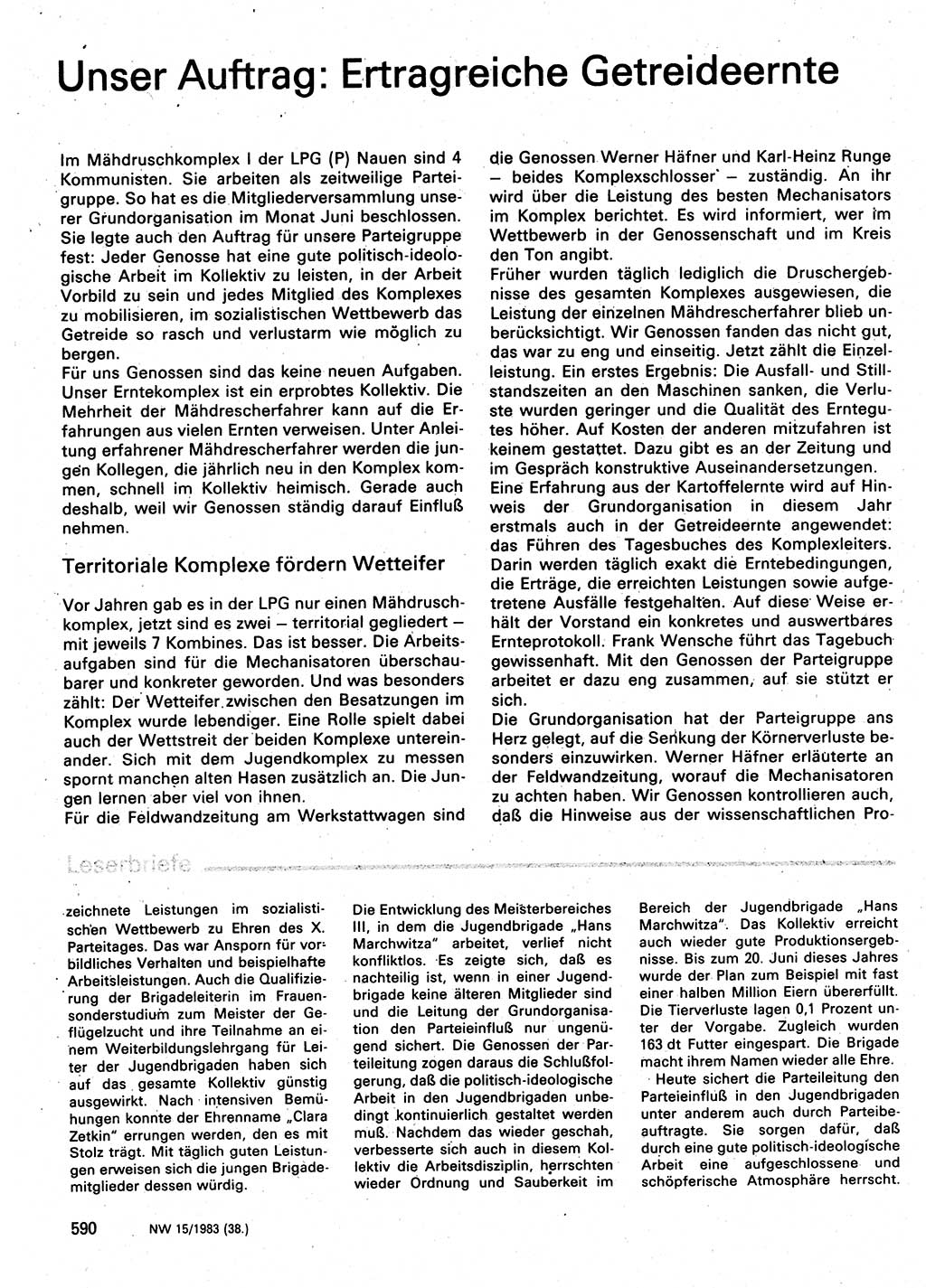 Neuer Weg (NW), Organ des Zentralkomitees (ZK) der SED (Sozialistische Einheitspartei Deutschlands) für Fragen des Parteilebens, 38. Jahrgang [Deutsche Demokratische Republik (DDR)] 1983, Seite 590 (NW ZK SED DDR 1983, S. 590)