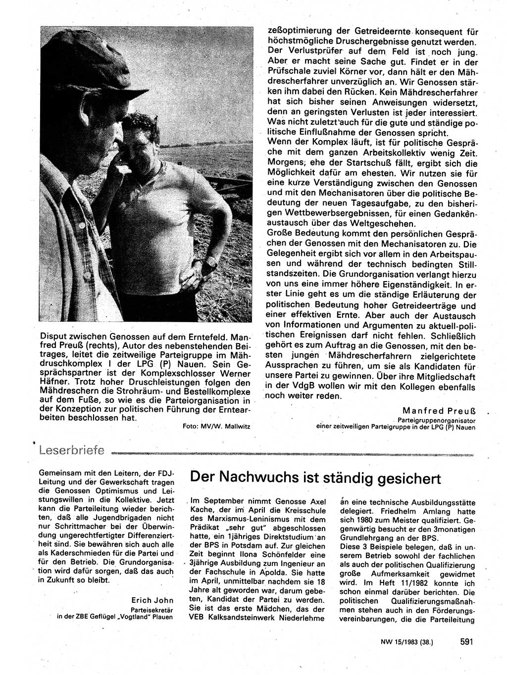 Neuer Weg (NW), Organ des Zentralkomitees (ZK) der SED (Sozialistische Einheitspartei Deutschlands) für Fragen des Parteilebens, 38. Jahrgang [Deutsche Demokratische Republik (DDR)] 1983, Seite 591 (NW ZK SED DDR 1983, S. 591)