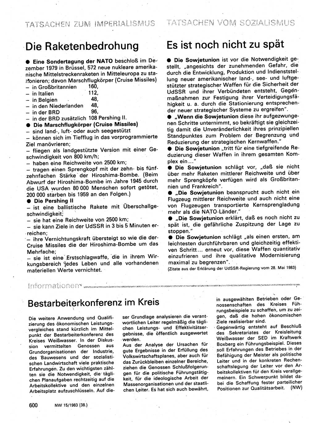 Neuer Weg (NW), Organ des Zentralkomitees (ZK) der SED (Sozialistische Einheitspartei Deutschlands) für Fragen des Parteilebens, 38. Jahrgang [Deutsche Demokratische Republik (DDR)] 1983, Seite 600 (NW ZK SED DDR 1983, S. 600)