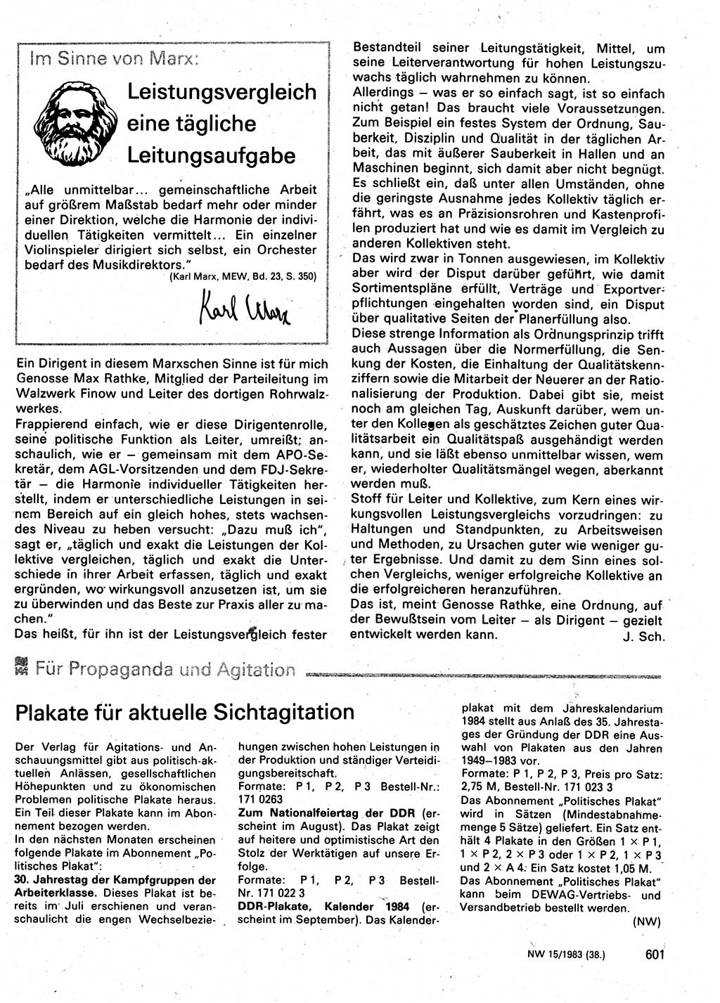 Neuer Weg (NW), Organ des Zentralkomitees (ZK) der SED (Sozialistische Einheitspartei Deutschlands) für Fragen des Parteilebens, 38. Jahrgang [Deutsche Demokratische Republik (DDR)] 1983, Seite 601 (NW ZK SED DDR 1983, S. 601)