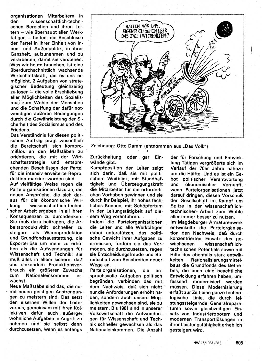 Neuer Weg (NW), Organ des Zentralkomitees (ZK) der SED (Sozialistische Einheitspartei Deutschlands) für Fragen des Parteilebens, 38. Jahrgang [Deutsche Demokratische Republik (DDR)] 1983, Seite 605 (NW ZK SED DDR 1983, S. 605)